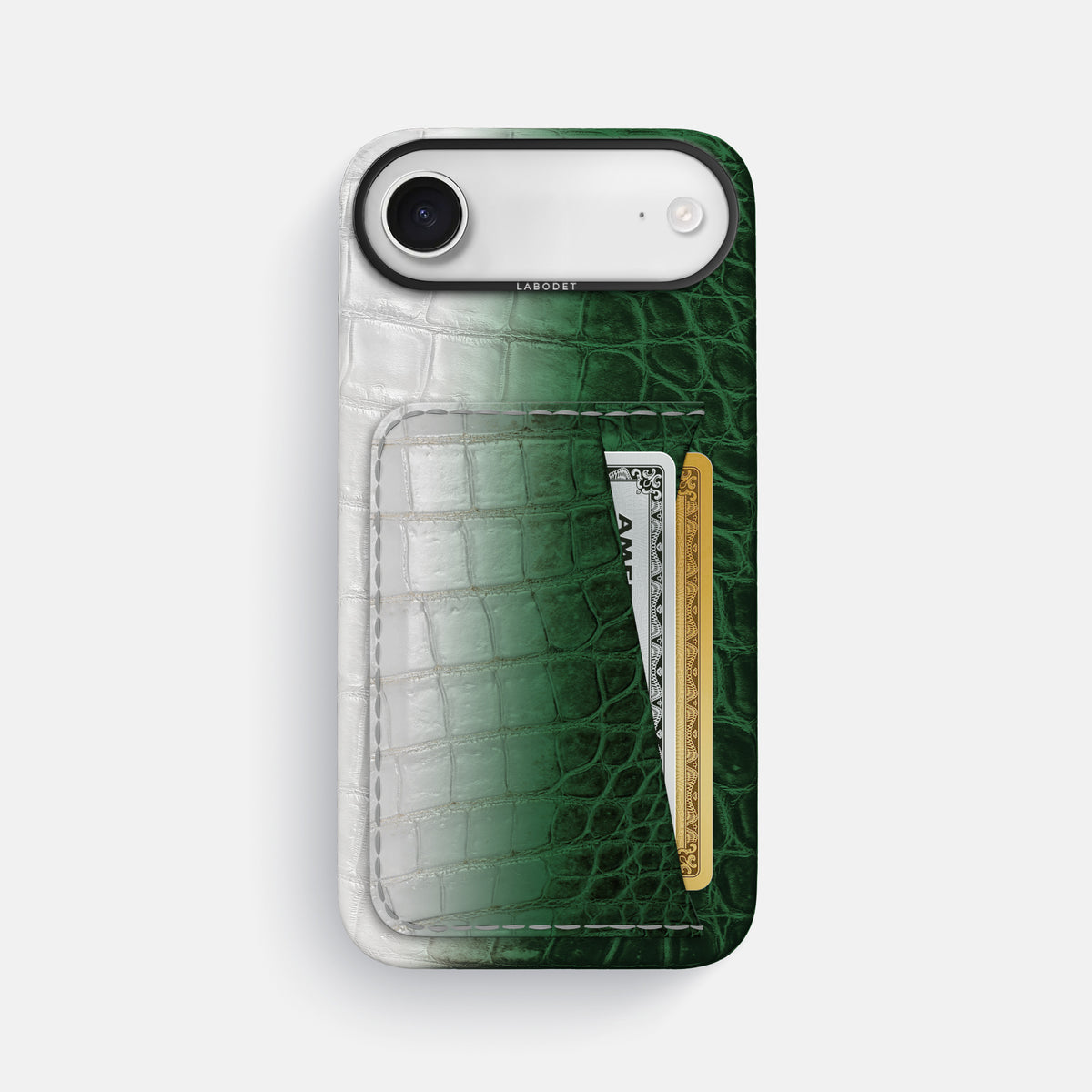 Double Card Case For iPhone 17 Air In Himalayan Crocodile -1 | Green-Black