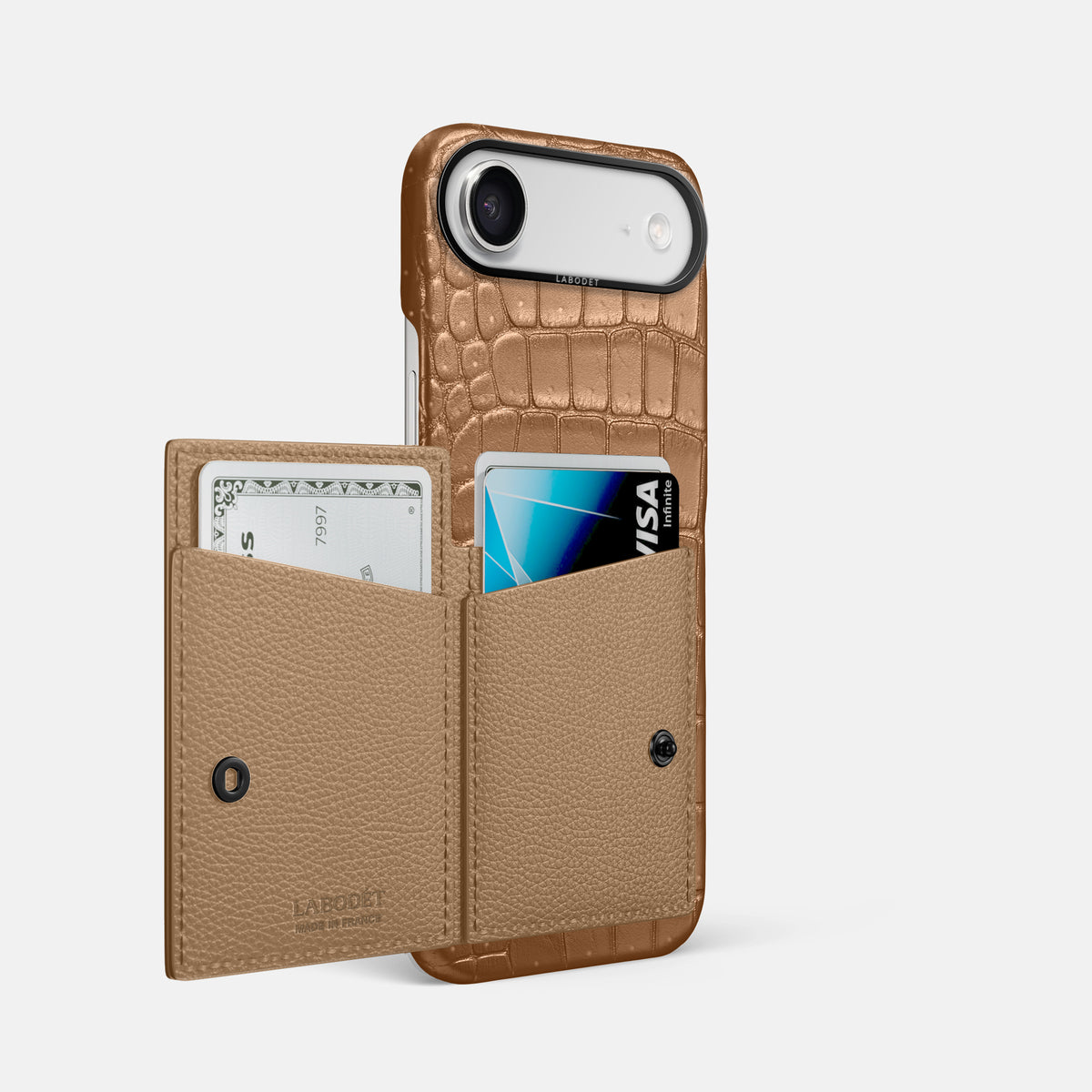 Bi-Fold Case For iPhone 17 Air In Porosus Crocodile -2 | Milk-Chocolate-Black