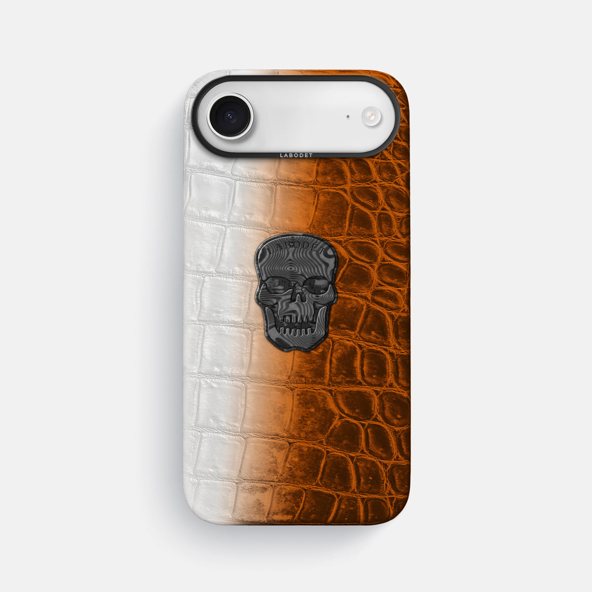 Classic Case With Carbon Skull For iPhone 17 Air In Himalayan Crocodile -1 | Orange-Black
