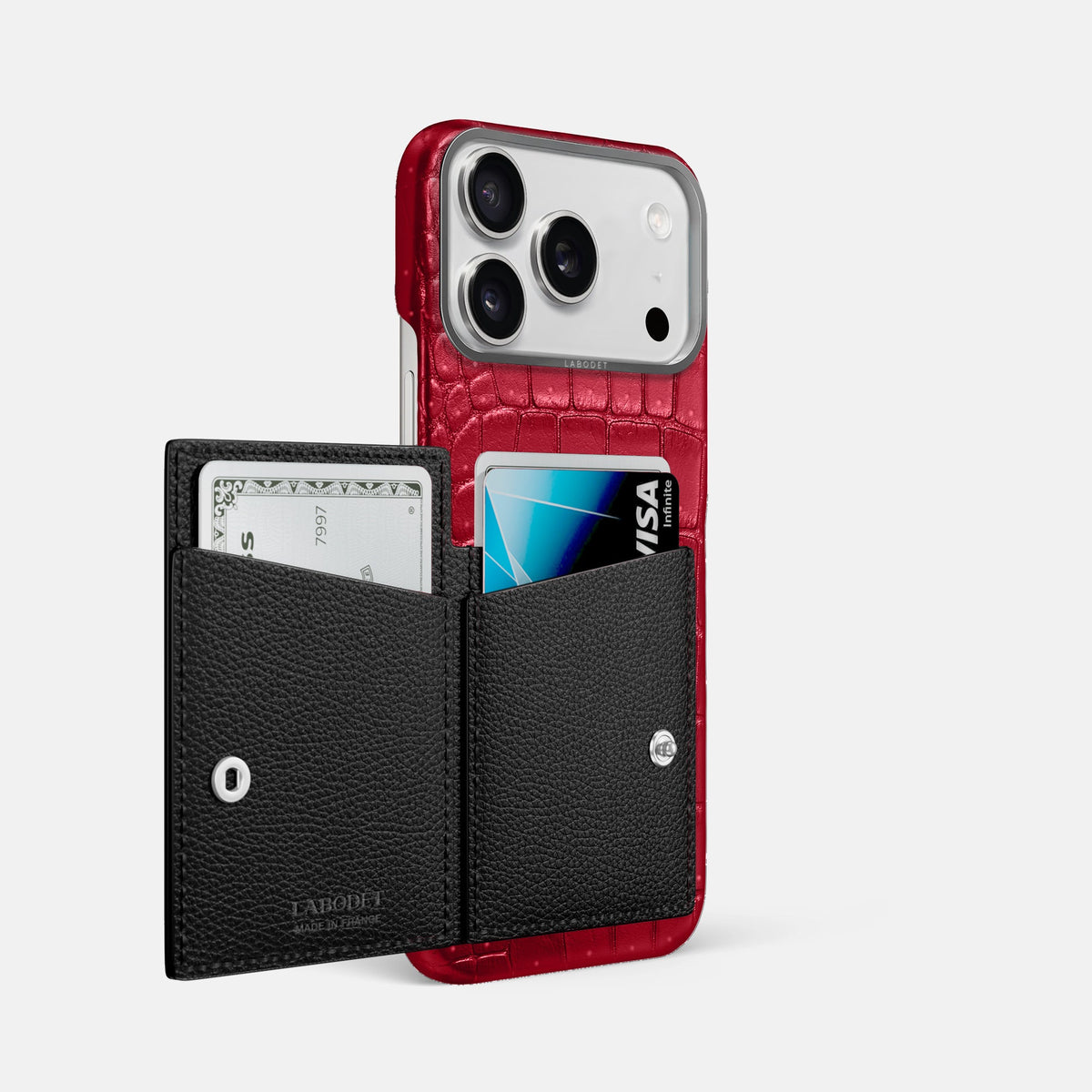 Bi-Fold Case For iPhone 18 Pro Max In Porosus Crocodile -2 | Burgundy-Steel