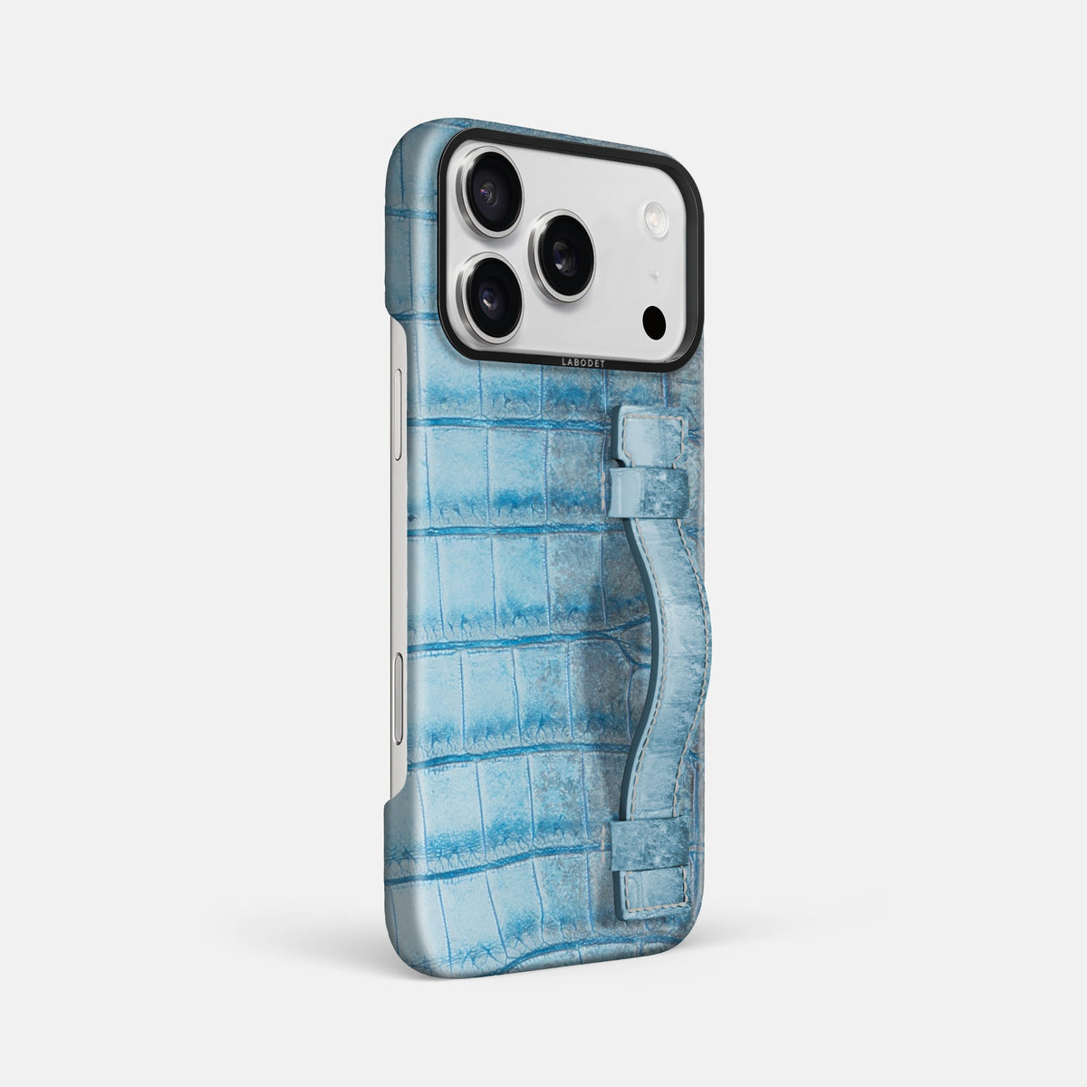 Handle Case For iPhone 18 Pro Max In Himalayan Crocodile -2 | Ice-Blue-Black