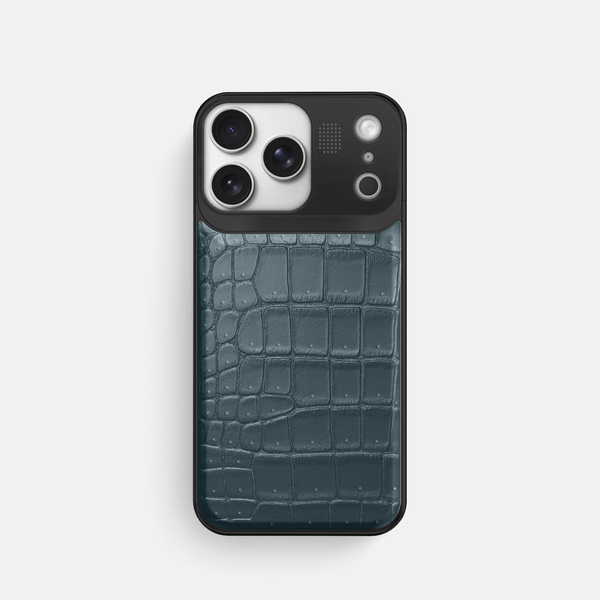 Metal Case For iPhone 17 Pro In Porosus Crocodile -1 | Denim-Black