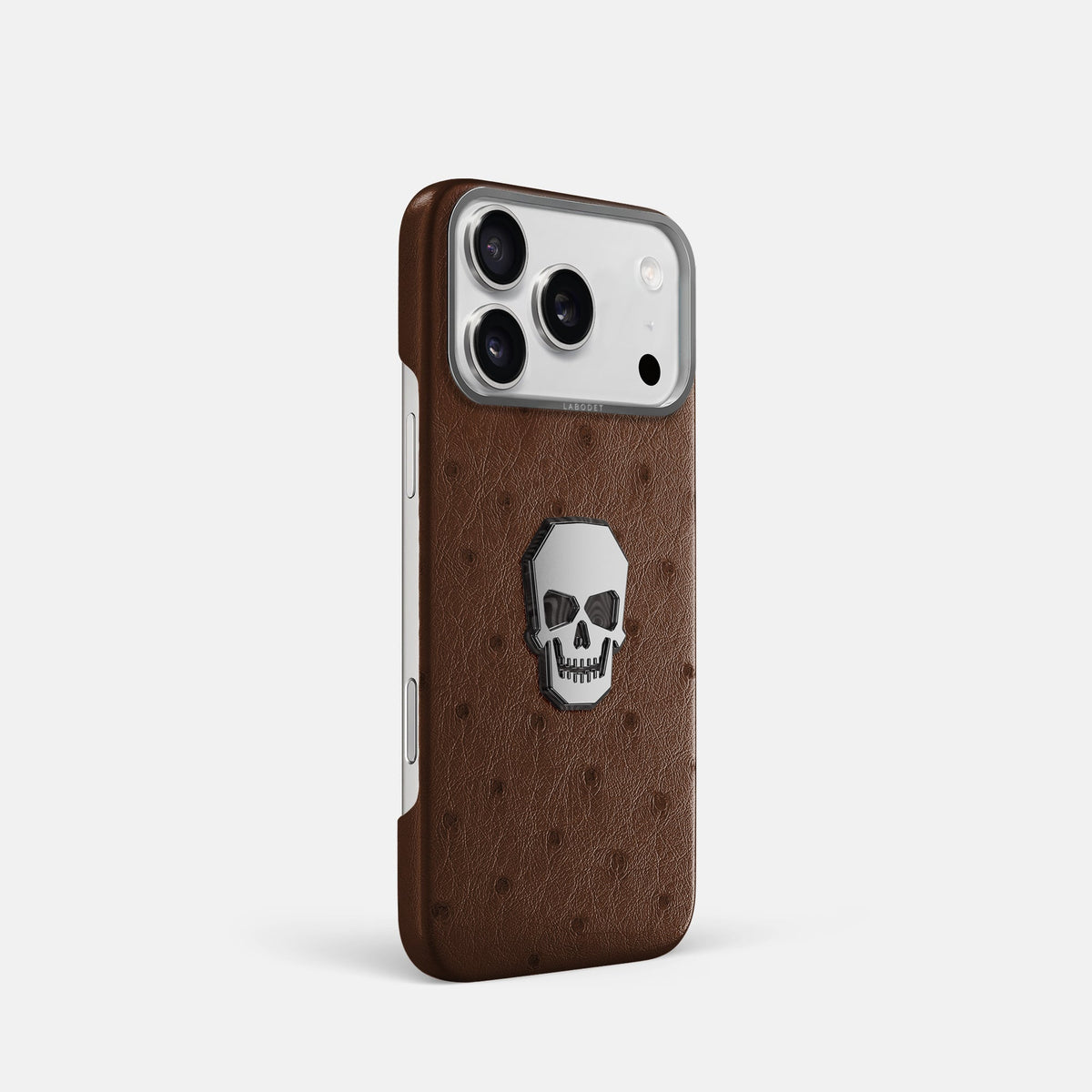 Classic Case With Titanium Skull For iPhone 18 Pro In Ostrich -2 | Chocolate-Steel