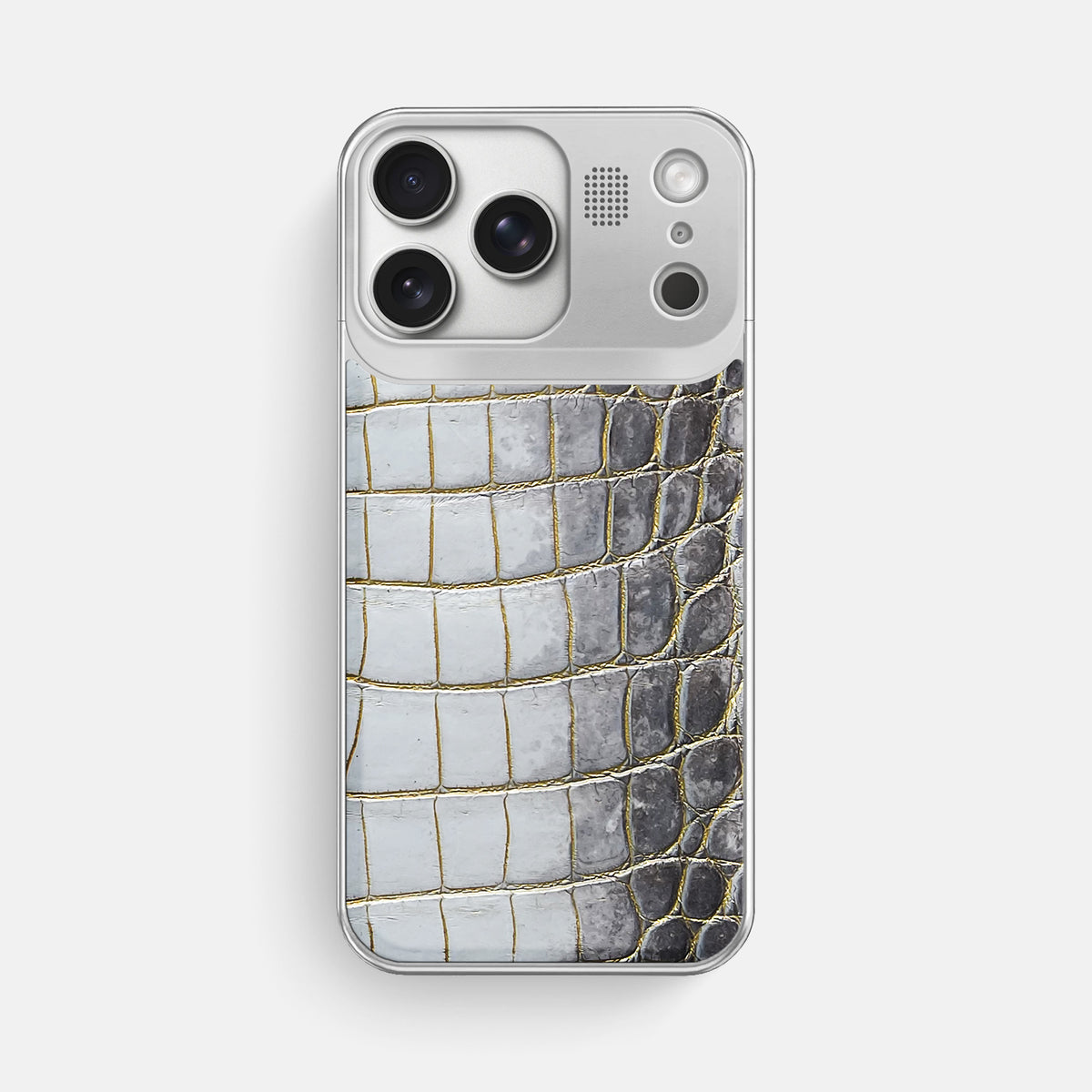 Metal Case For iPhone 17 Pro Max In Himalayan Crocodile -1 | Gold-Steel