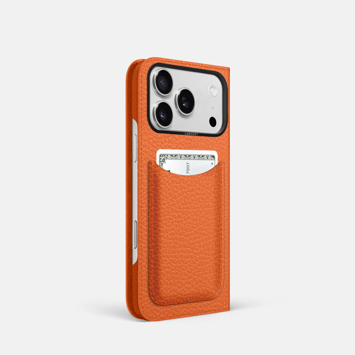 Folio Case with Card For iPhone 18 Pro In Calf -1 | Orange-Black