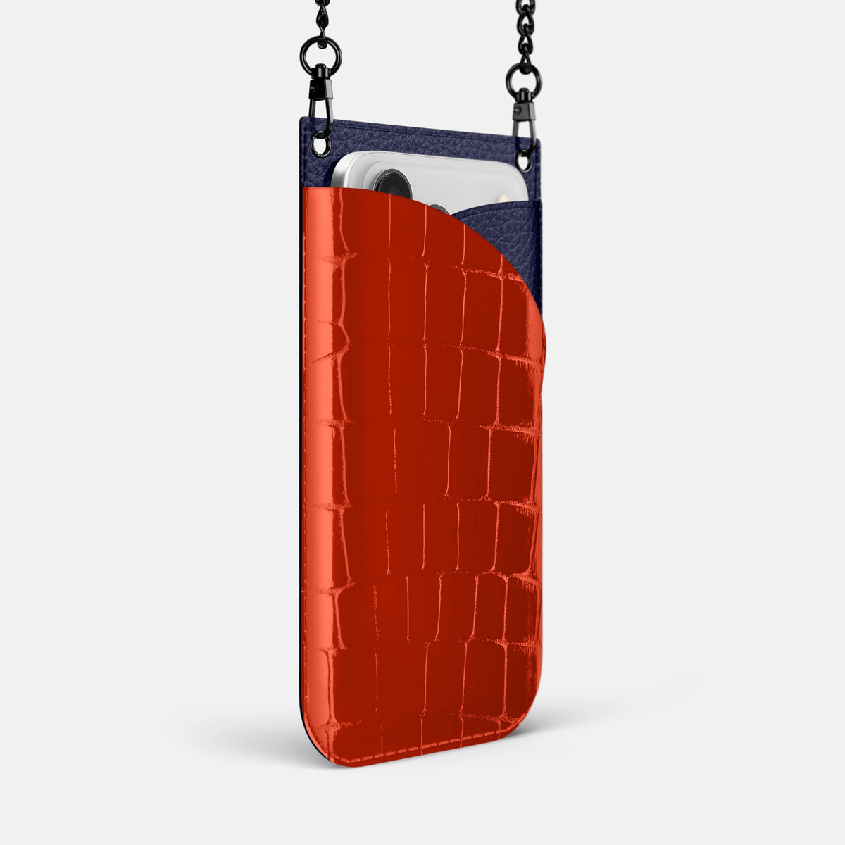 Crossbody Bag For iPhone 18 Pro Max In Shiny Alligator -2 | Orange-Black