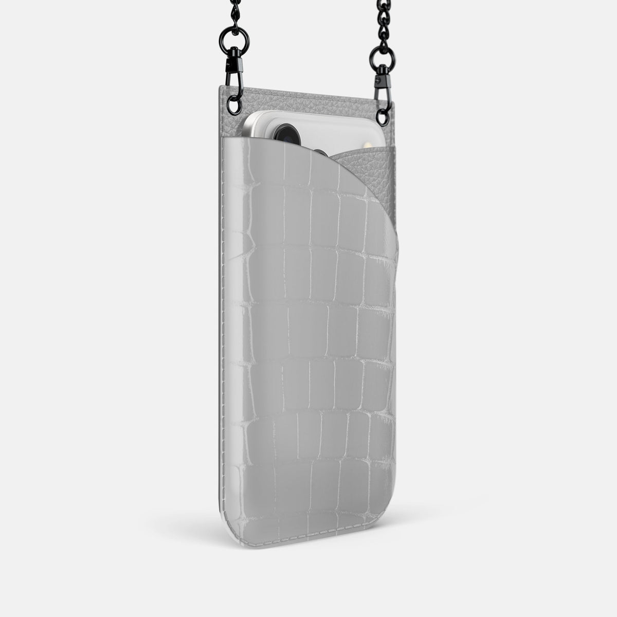 Crossbody Bag For iPhone 18 Pro In Shiny Alligator -2 | White-Black