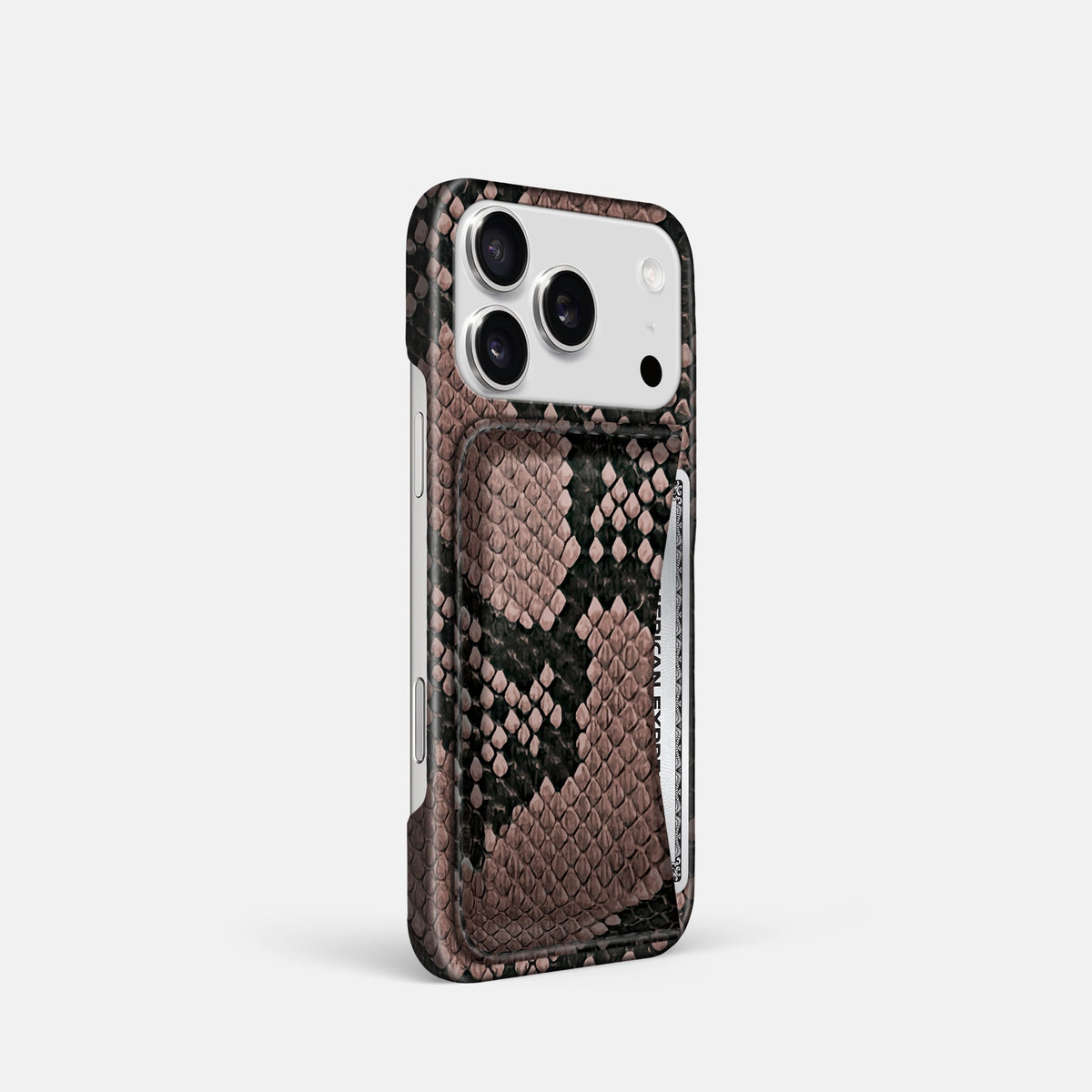 Slim Card Case For iPhone 18 Pro In Deluxe Python -2 | Mahogany-Brown