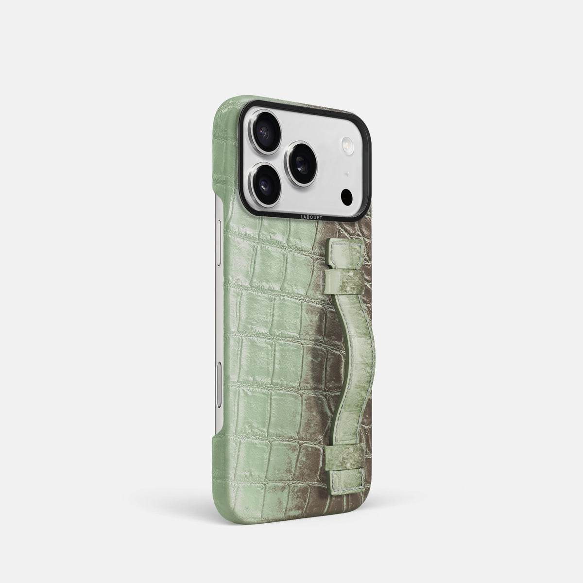 Handle Case For iPhone 18 Pro In Himalayan Crocodile -2 | Pistachio-Black