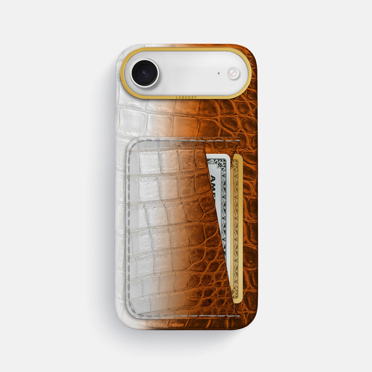 Double Card Case For iPhone 17 Air In Himalayan Crocodile -1 | Orange-Gold