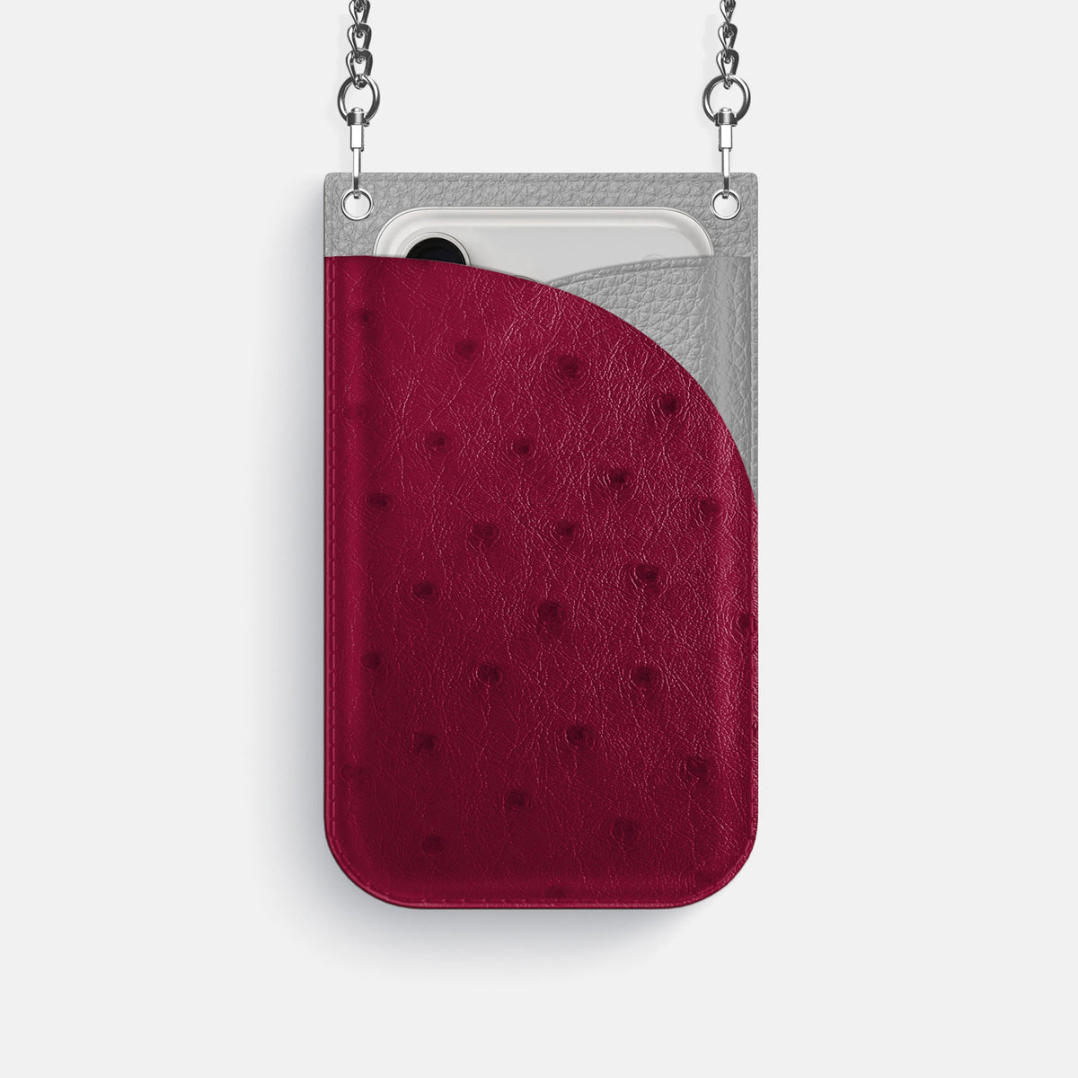 Crossbody Bag For iPhone 18 Pro In Ostrich -1 | Bordeaux-Steel