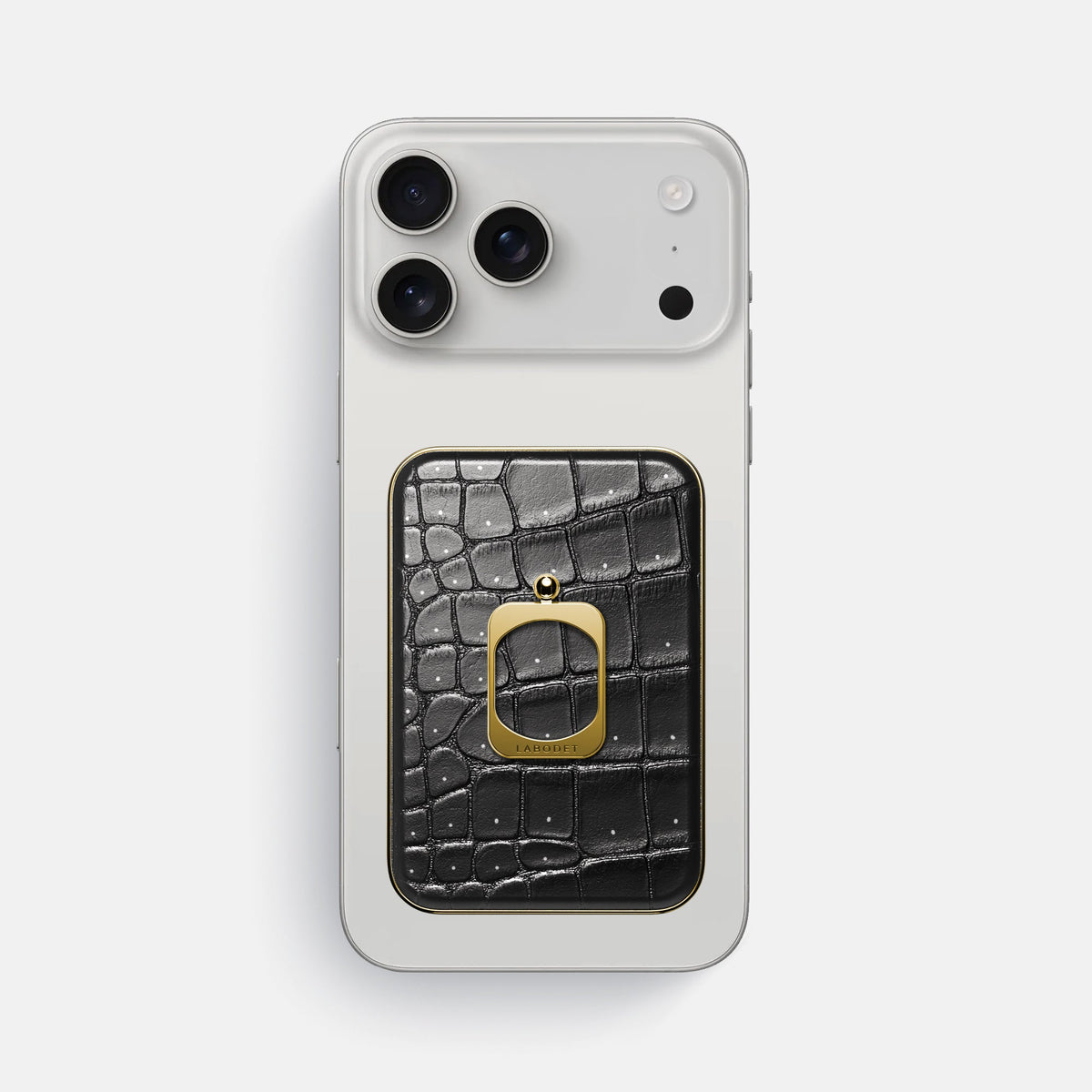 MagSafe Ring For iPhone 18 Pro Max In Porosus Crocodile -2 | Shiny-Black-Gold