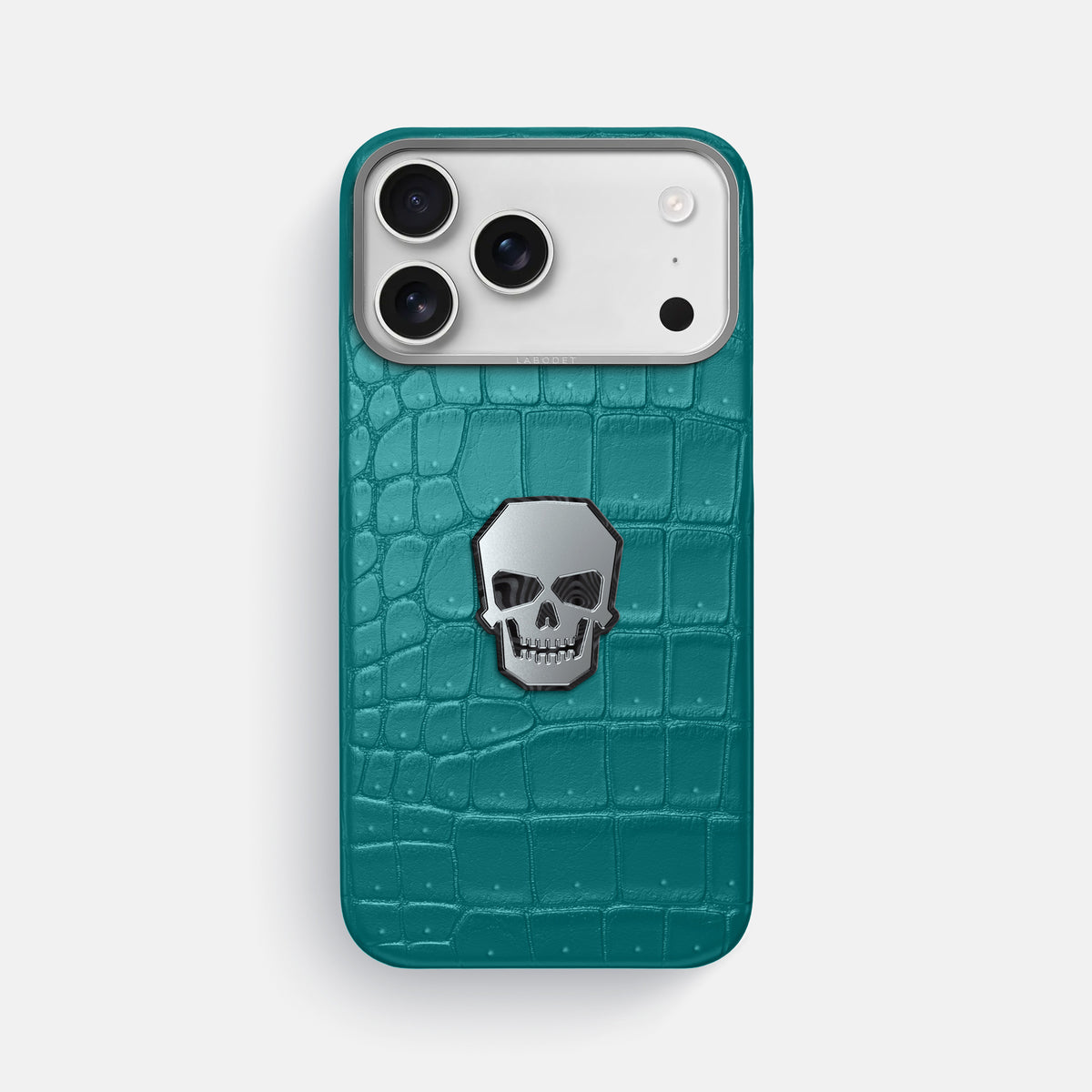 Classic Case With Titanium Skull For iPhone 17 Pro Max In Porosus Crocodile -1 | Celadon-Steel