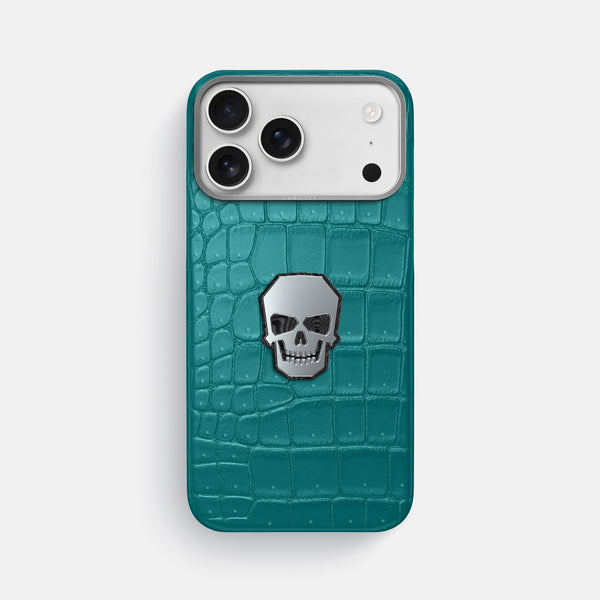 Classic Case With Titanium Skull For iPhone 17 Pro Max In Porosus Crocodile