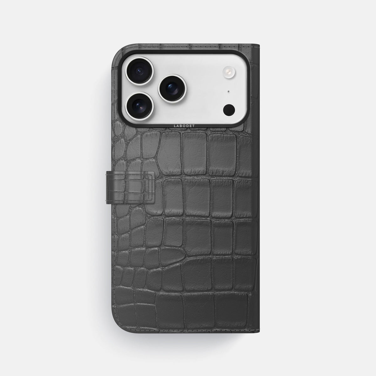 Folio Case with Clasp For iPhone 18 Pro Max In Alligator -3 | Grey-Black