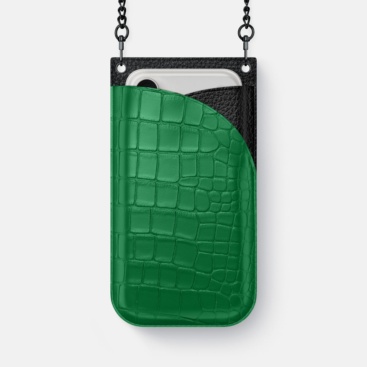Crossbody Bag For iPhone 17 Pro In Alligator -1 | Forest-Green-Black