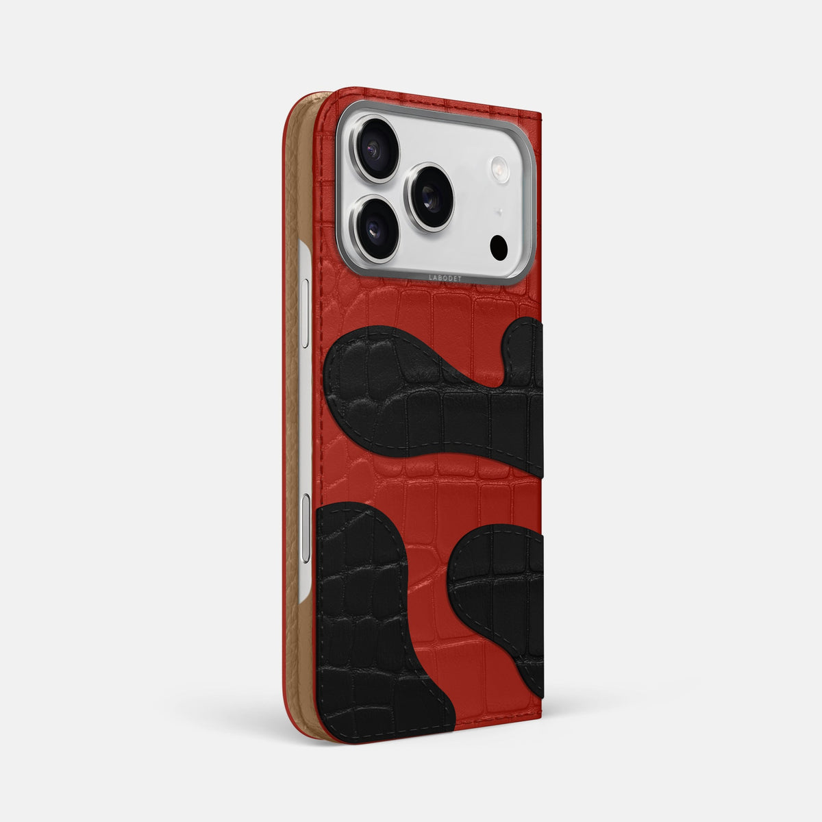 Camouflage Folio For iPhone 18 Pro Max In Alligator -1 | Red-Steel