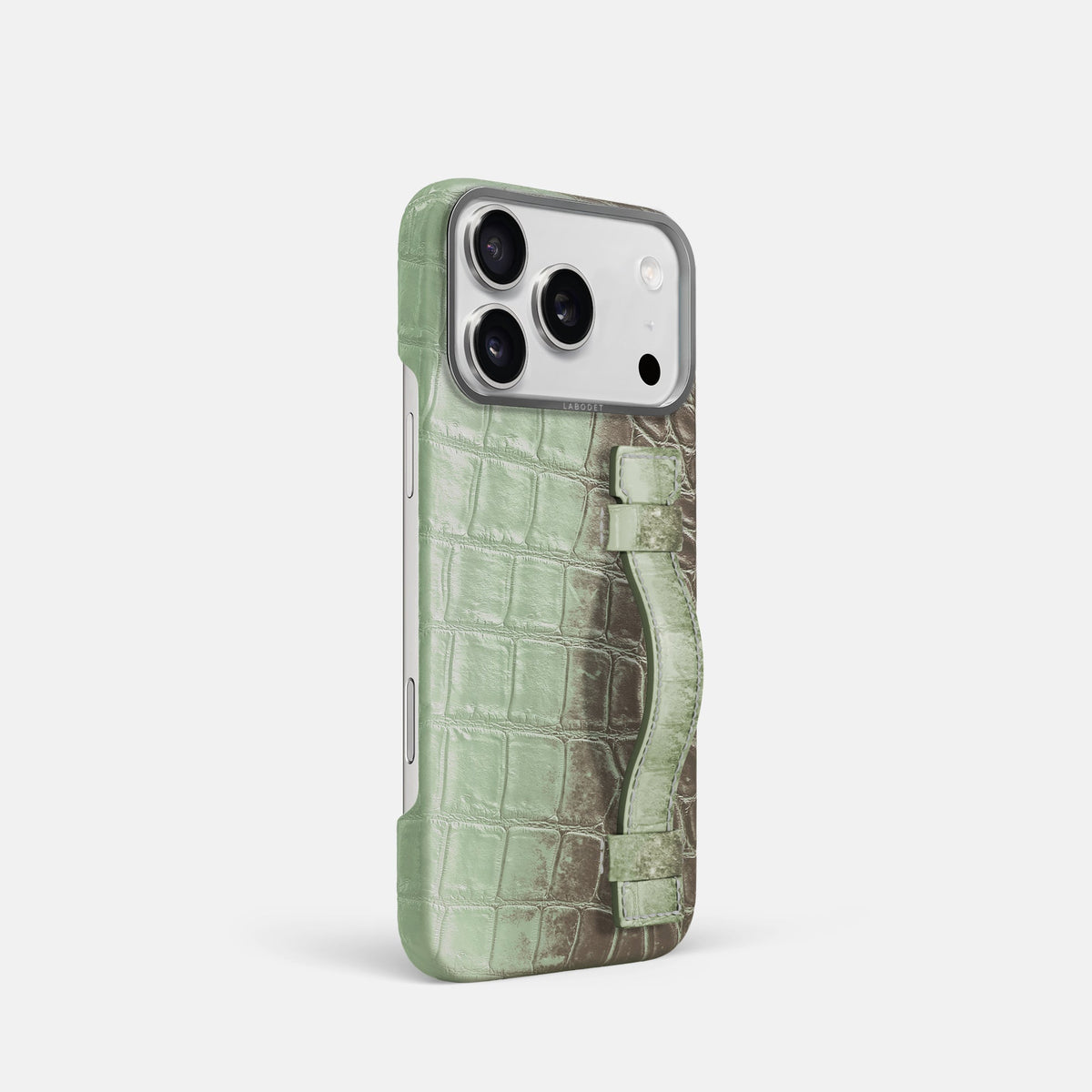 Handle Case For iPhone 18 Pro In Himalayan Crocodile -2 | Pistachio-Steel