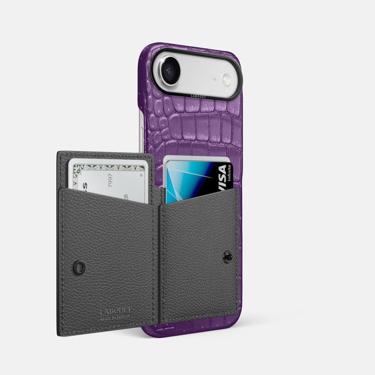 Bi-Fold Case For iPhone 17 Air In Porosus Crocodile -2 | Purple-Black