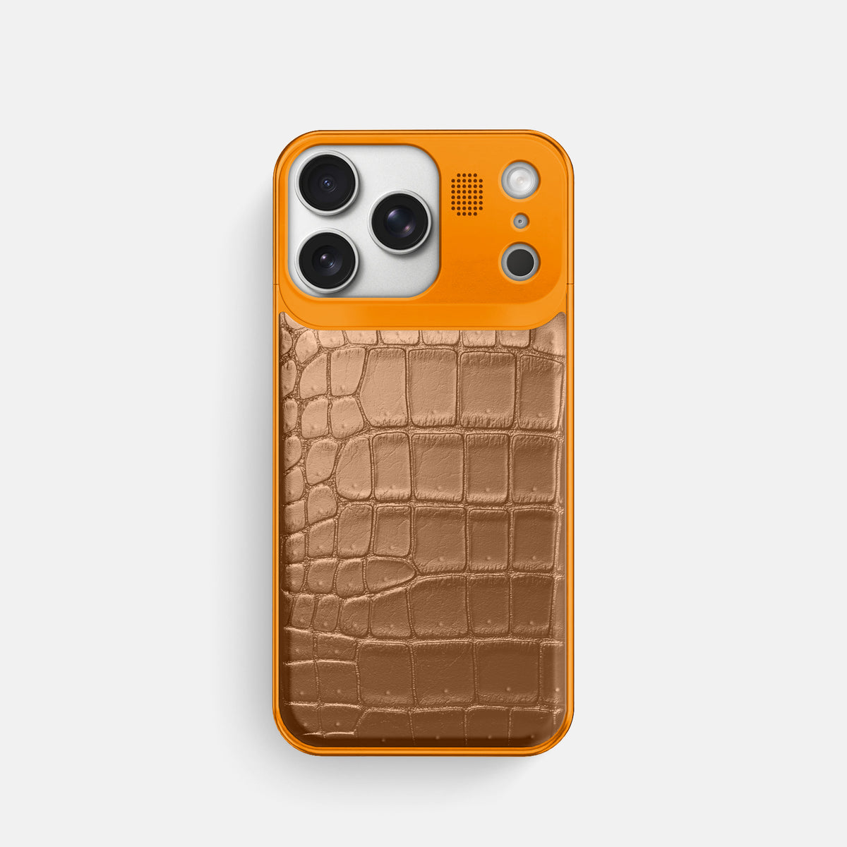 Metal Case For iPhone 17 Pro In Porosus Crocodile -1 | Milk-Chocolate-Orange