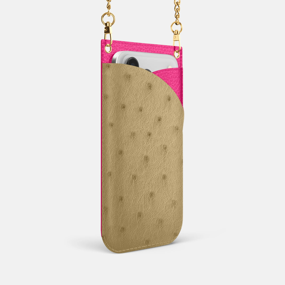 Crossbody Bag For iPhone 18 Pro In Ostrich -2 | Desert-Sand-Gold