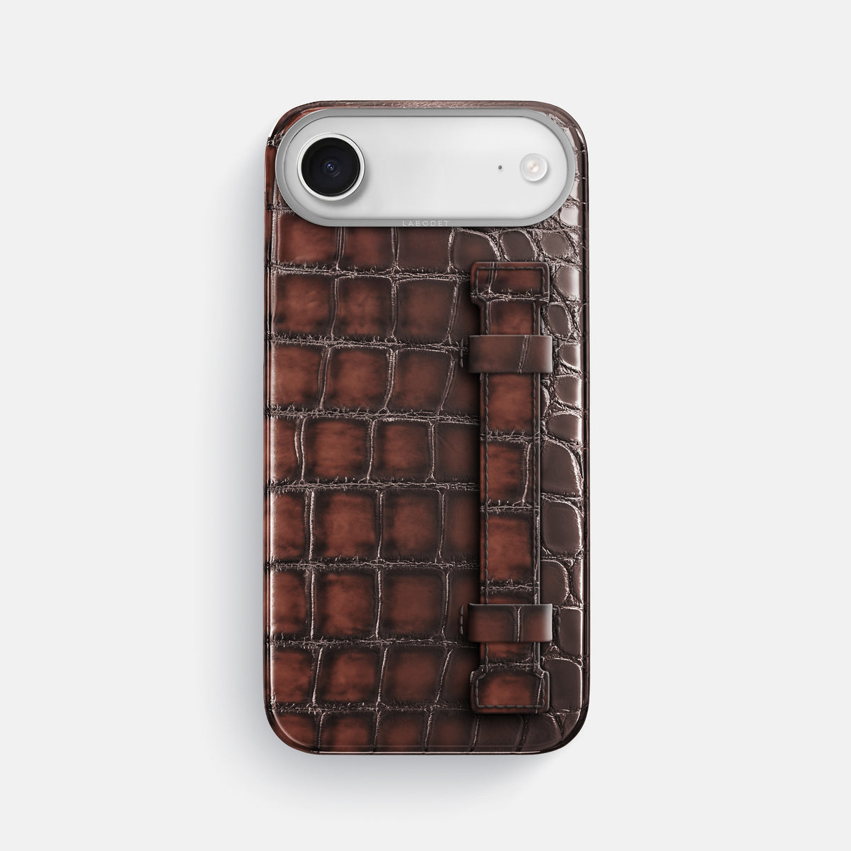 Handle Case For iPhone 17 Air In Patina Alligator -1 | Havana-Brown-Steel