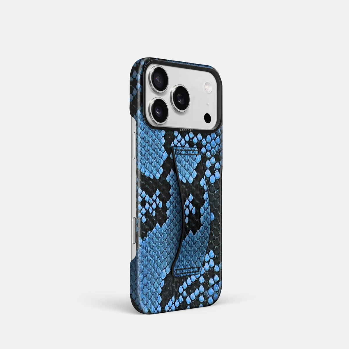 Finger Case For iPhone 18 Pro In Deluxe Python -2 | Blue-Jeans-Black