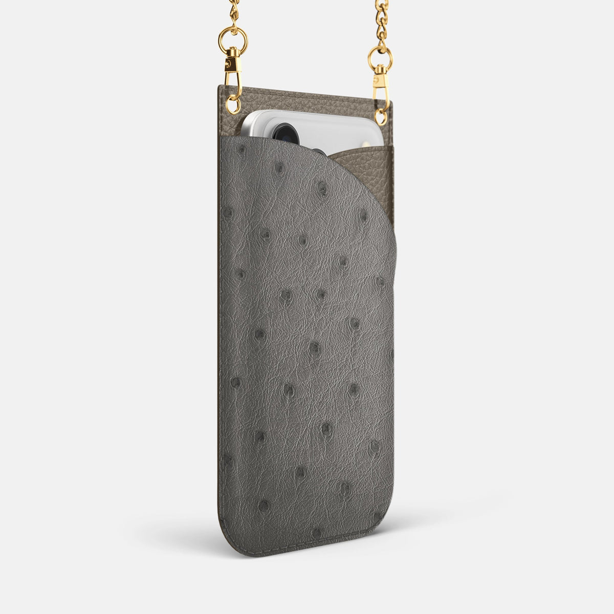 Crossbody Bag For iPhone 18 Pro Max In Ostrich -2 | Grey-Gold