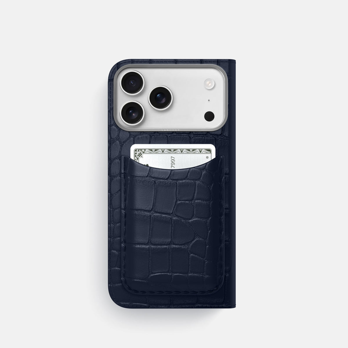 Folio Case with Card For iPhone 18 Pro In Alligator -3 | Navy-Blue-Steel