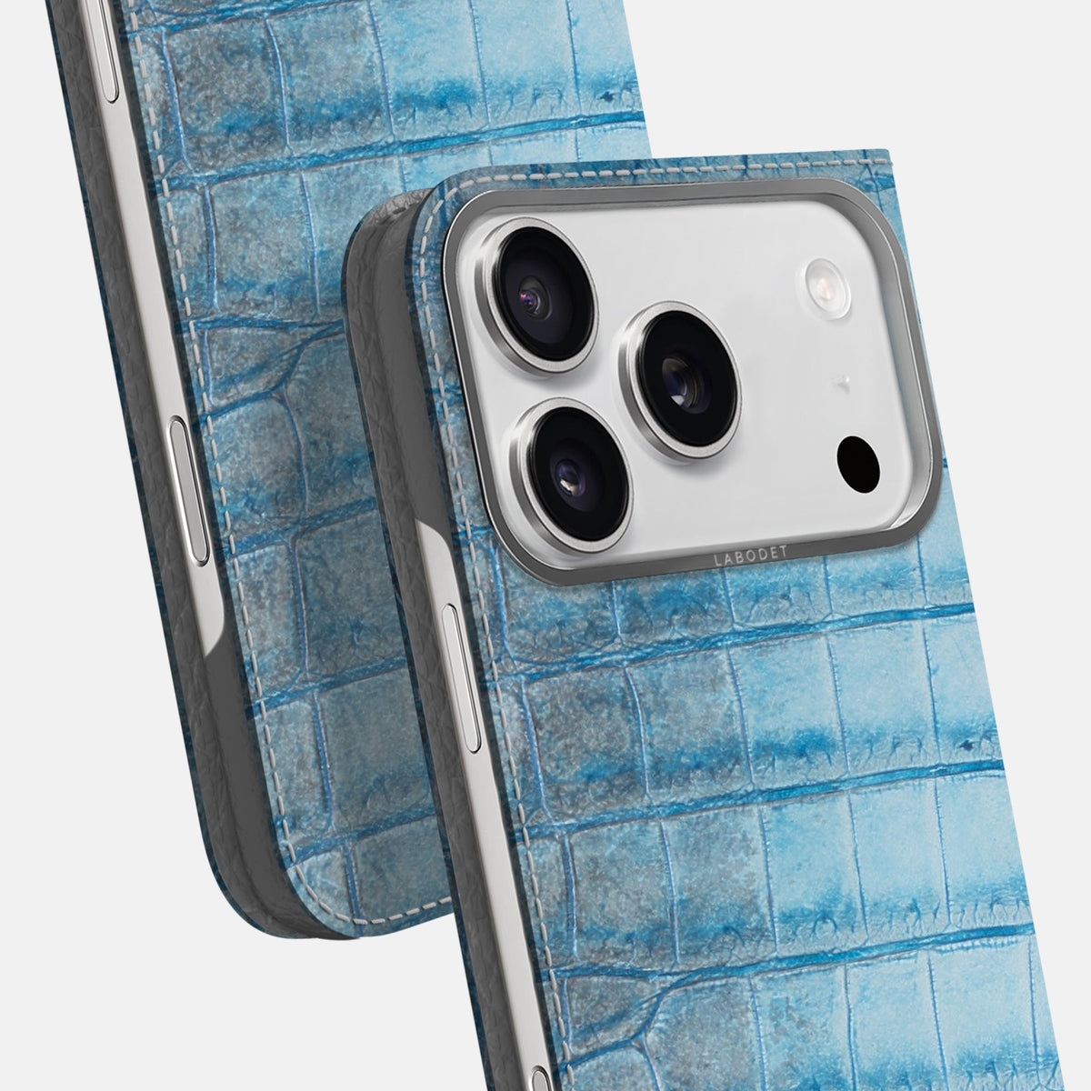 Folio Case For iPhone 18 Pro Max In Himalayan Crocodile -5 | Ice-Blue-Steel