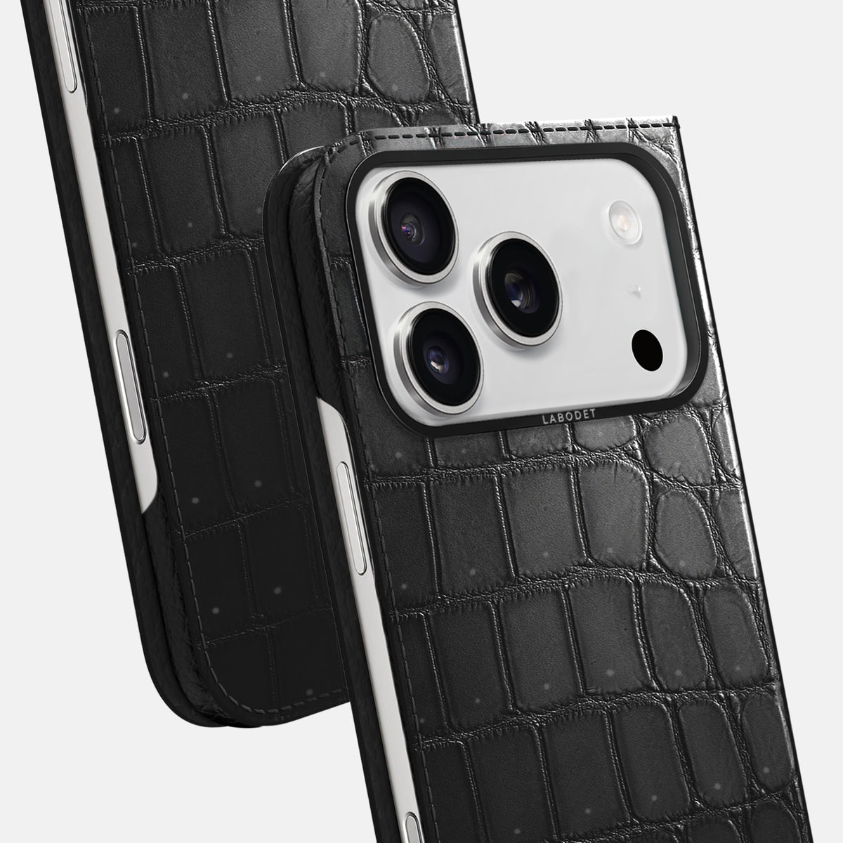 Folio Case For iPhone 17 Pro In Porosus Crocodile -5 | Shiny-Black-Black
