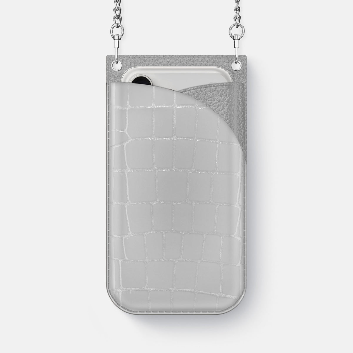 Crossbody Bag For iPhone 18 Pro Max In Shiny Alligator -1 | White-Steel