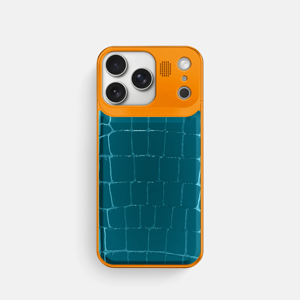 Metal Case For iPhone 17 Pro In Shiny Alligator -1 | Curacao-Orange