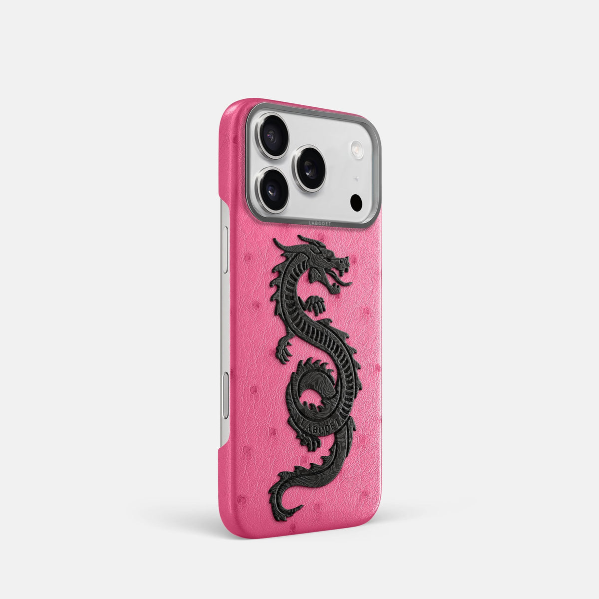 Classic Case With Carbon Dragon For iPhone 18 Pro In Ostrich -2 | Pink-Steel