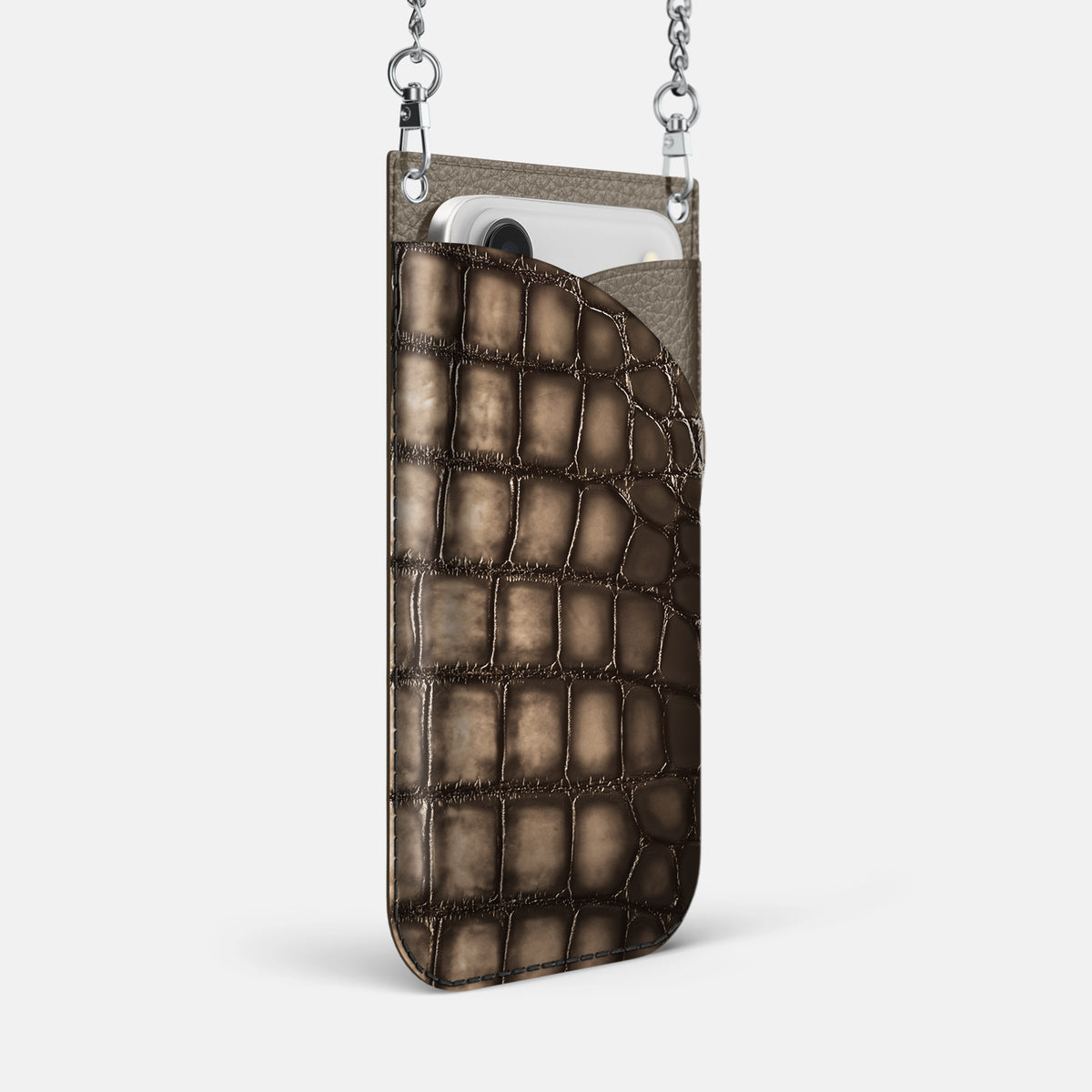 Crossbody Bag For iPhone 17 Air In Patina Alligator -2 | Etoupe-Steel