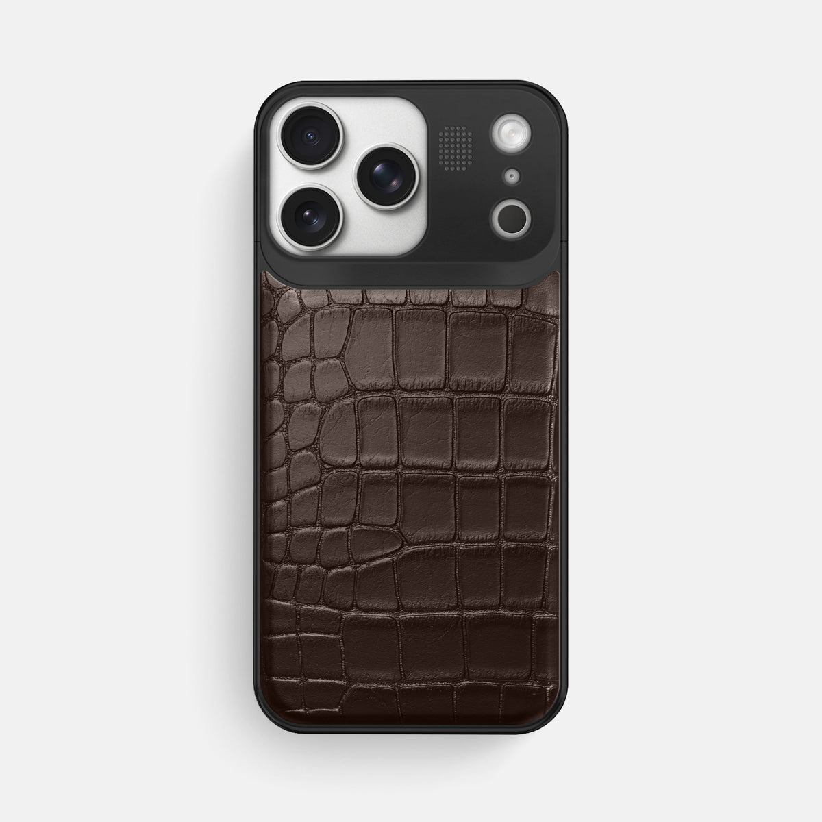 Metal Case For iPhone 17 Pro Max In Alligator -1 | Dark-Brown-Black