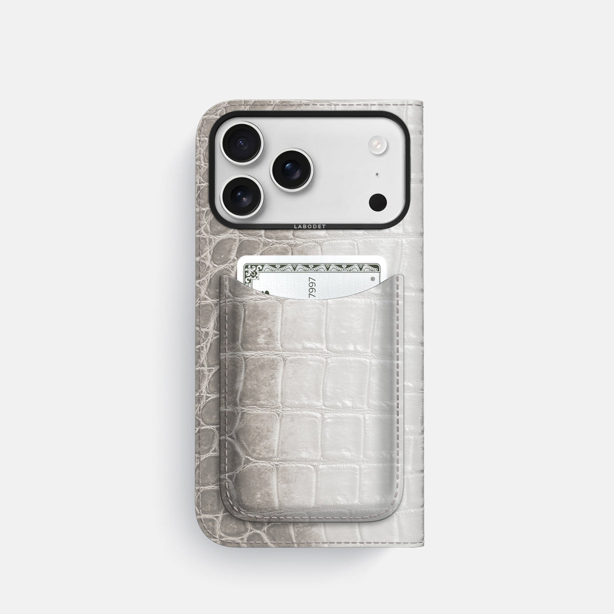 Folio Case with Card For iPhone 18 Pro In Himalayan Crocodile -3 | Grey-Black