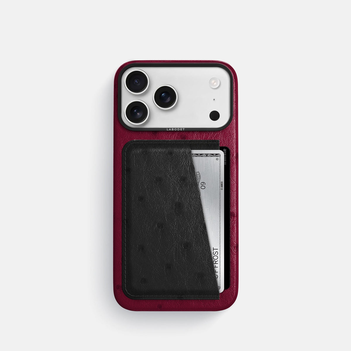 Double Card Case Coloré For iPhone 18 Pro In Ostrich -1 | Bordeaux-Black
