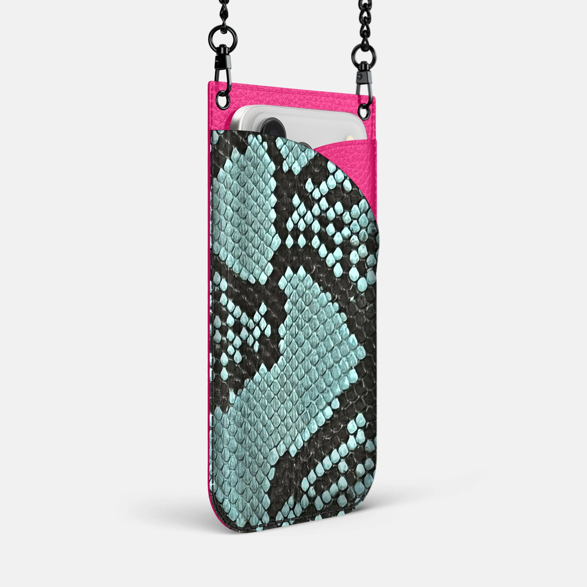 Crossbody Bag For iPhone 18 Pro Max In Deluxe Python -2 | Blue-Lagoon-Black