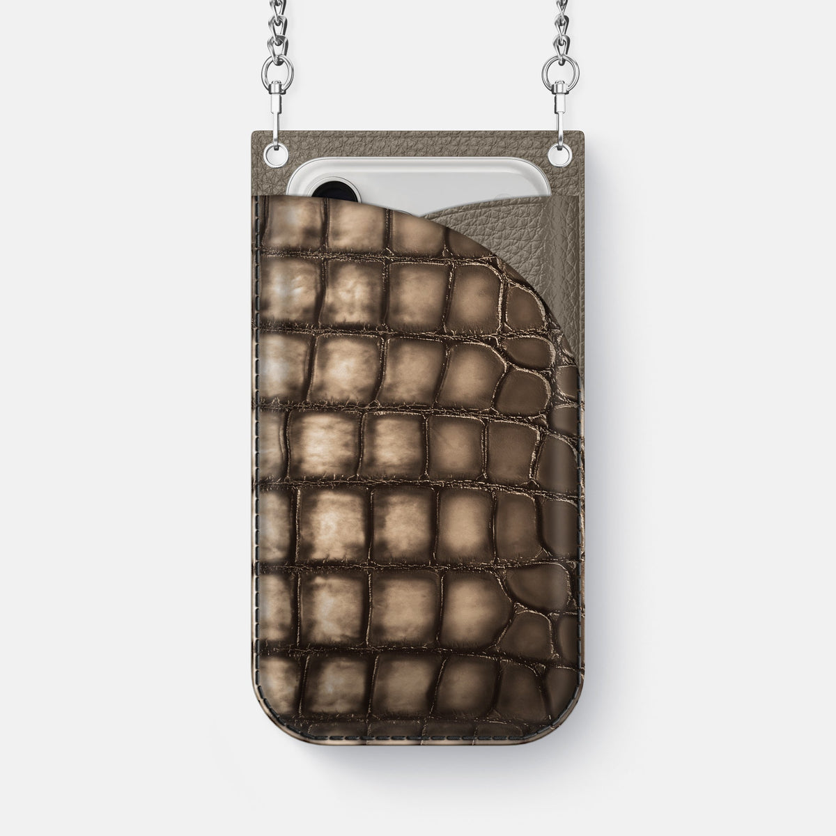 Crossbody Bag For iPhone 18 Pro Max In Patina Alligator -1 | Etoupe-Steel