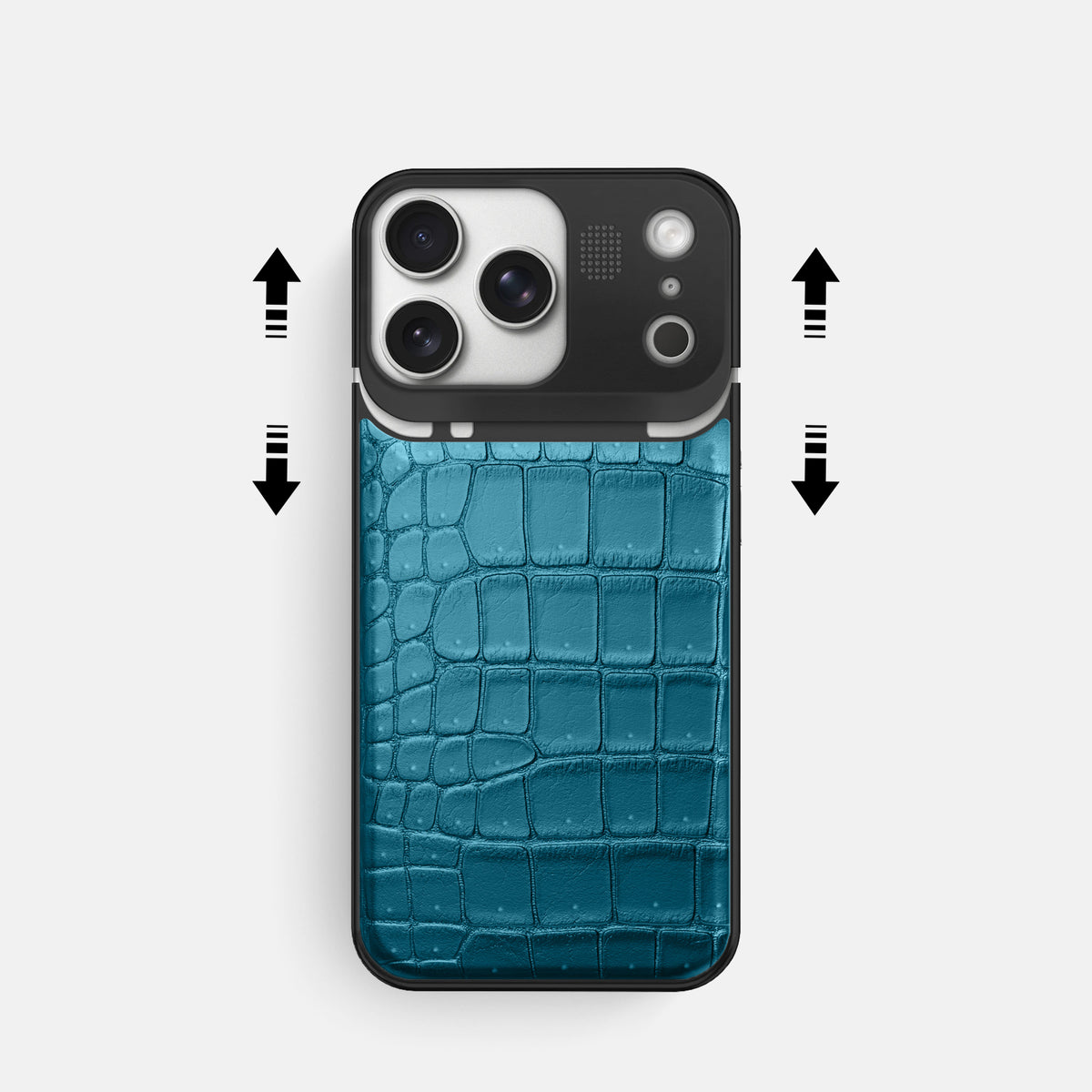 Metal Case For iPhone 17 Pro In Porosus Crocodile -2 | Turquoise-Black