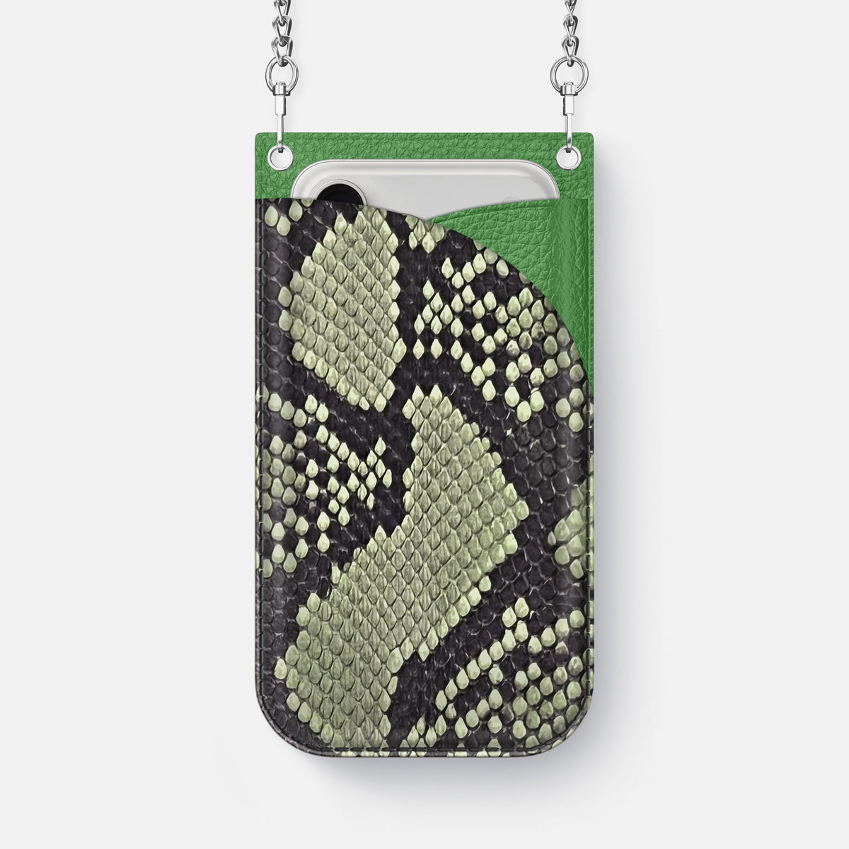 Crossbody Bag For iPhone 18 Pro Max In Deluxe Python -1 | Army-Green-Steel