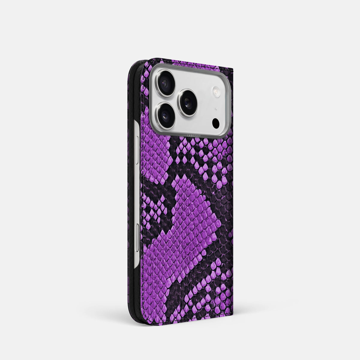 Folio Case For iPhone 18 Pro In Deluxe Python -1 | Purple-Steel