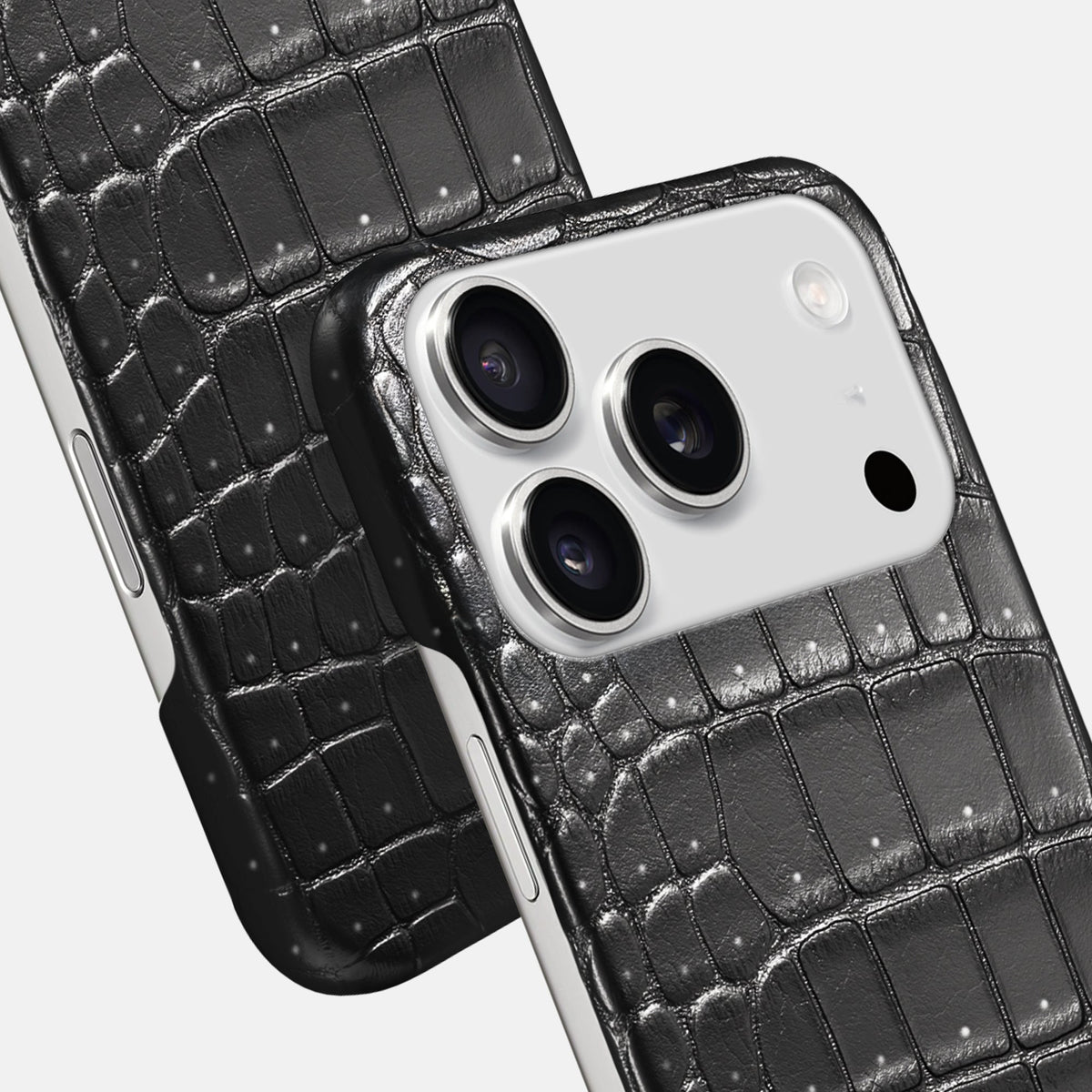 Slim Case For iPhone 18 Pro Max In Porosus Crocodile -6 | Shiny-Black