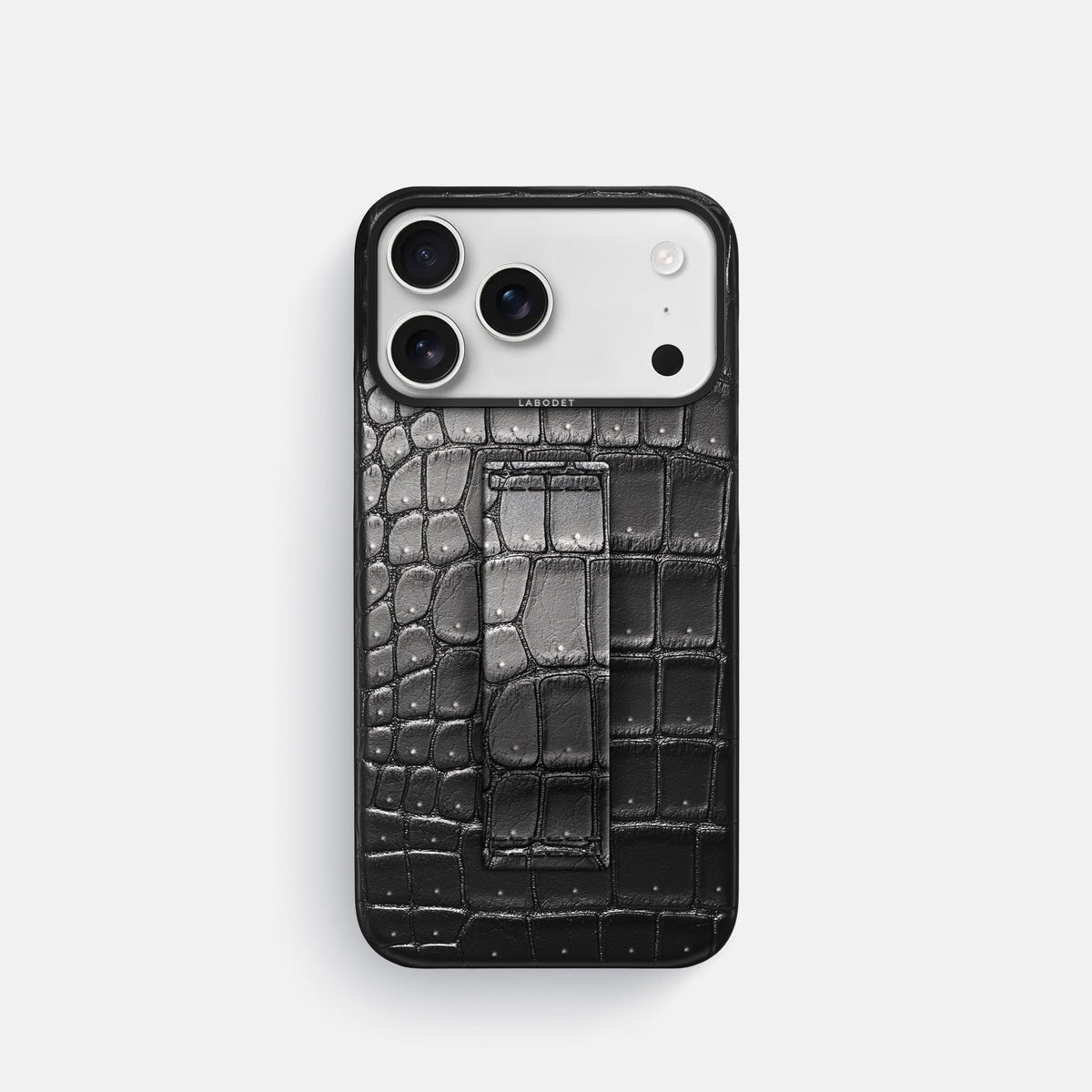 Finger Case For iPhone 18 Pro In Porosus Crocodile -1 | Shiny-Black-Black