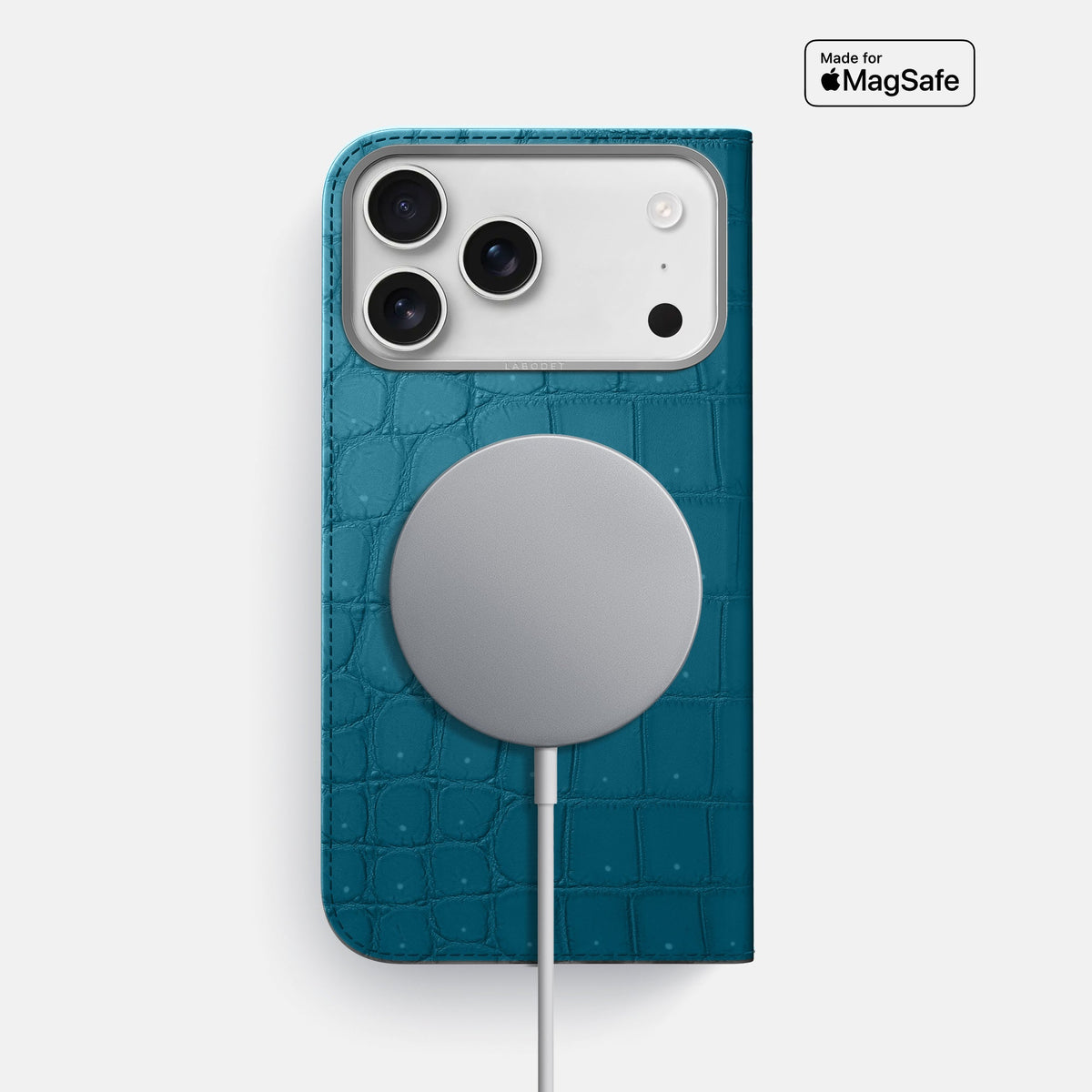 Folio Case For iPhone 18 Pro Max In Porosus Crocodile -3 | Turquoise-Steel