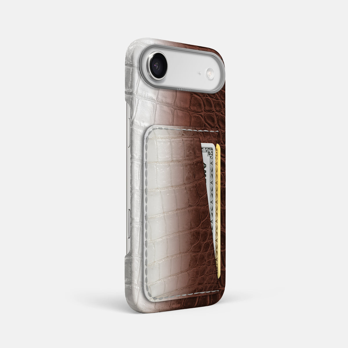 Double Card Case For iPhone 17 Air In Himalayan Crocodile -2 | Dark-Brown-Steel