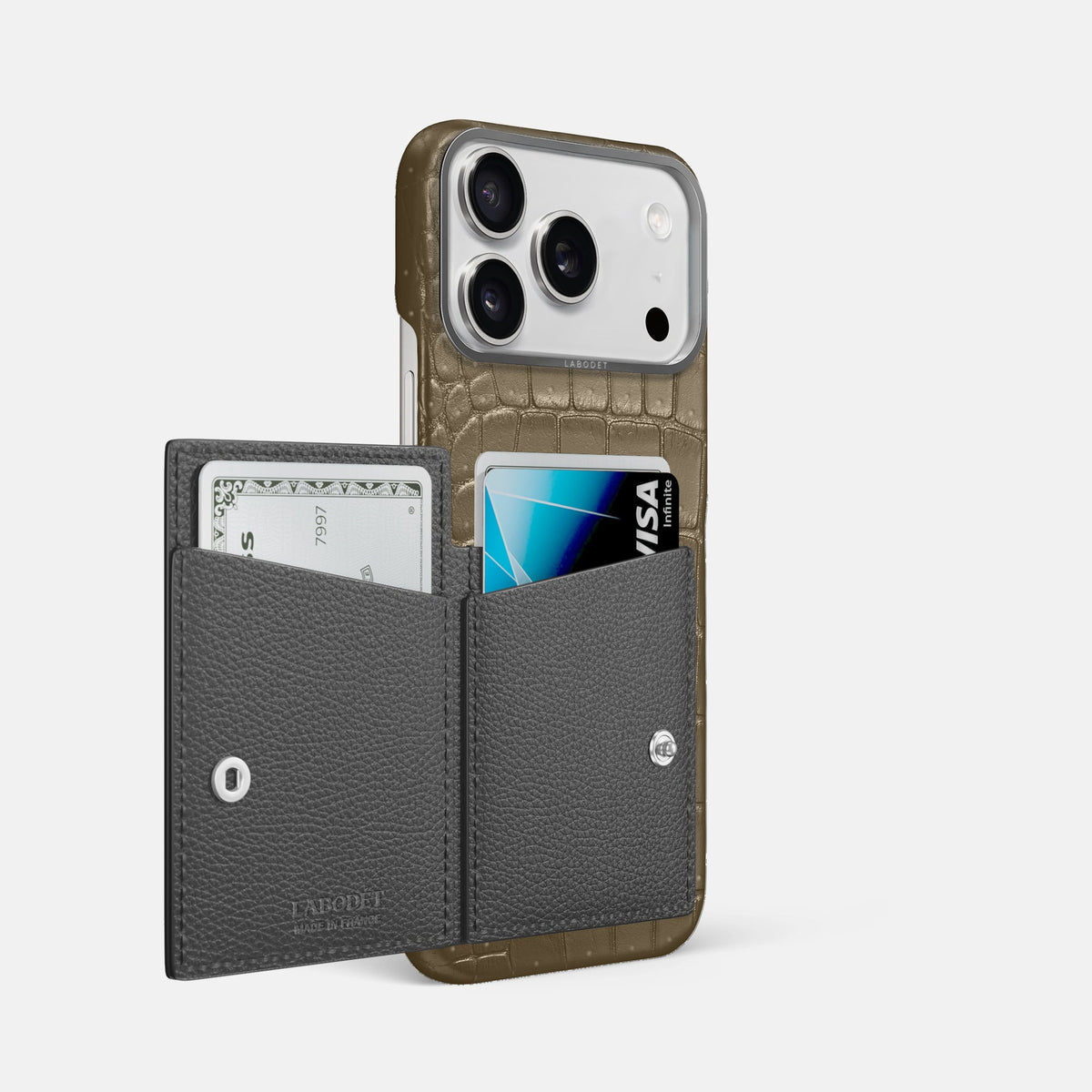 Bi-Fold Case For iPhone 18 Pro Max In Porosus Crocodile -2 | Kaki-Green-Steel