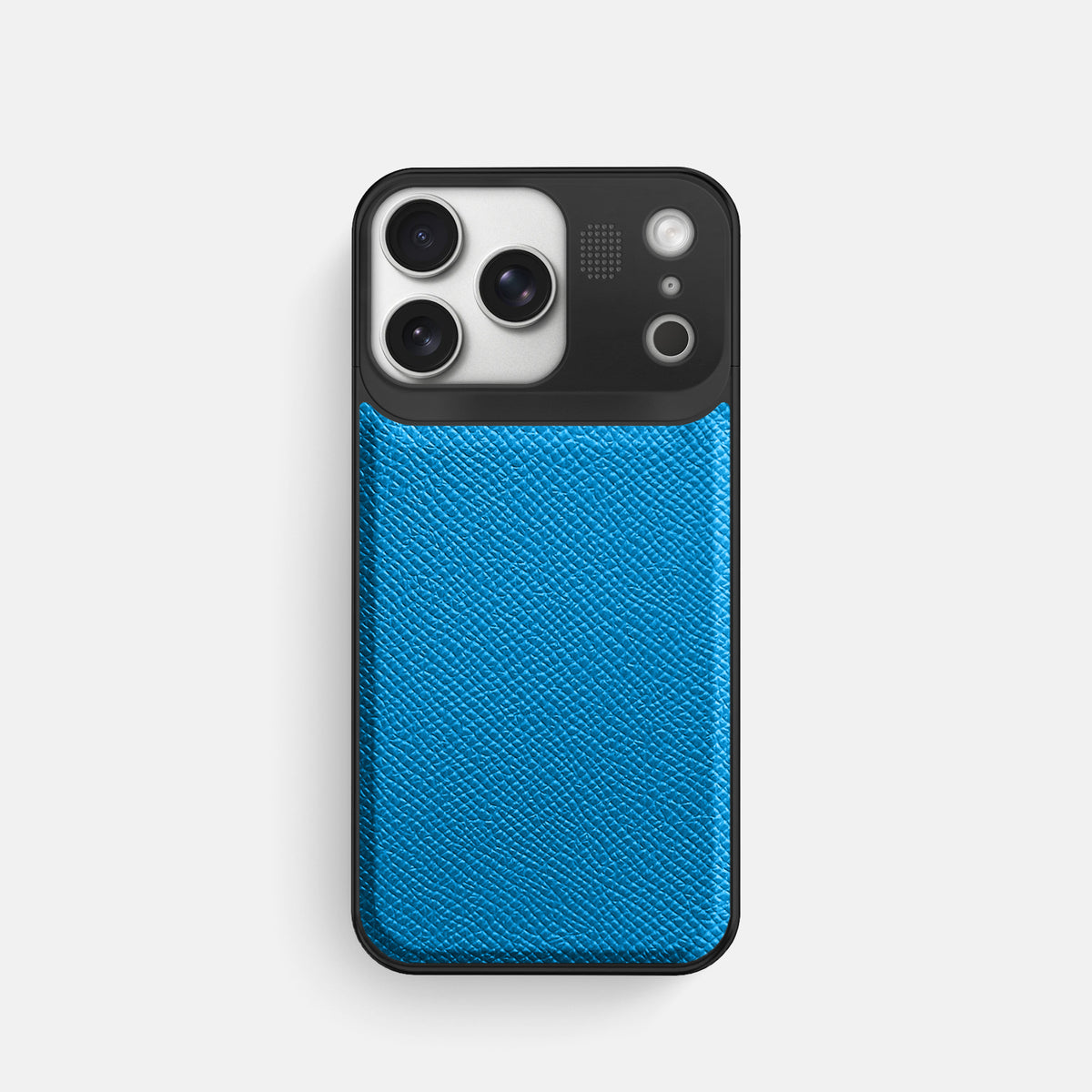Metal Case For iPhone 17 Pro In Epsom-Style Calf -1 | Sky-Blue-Black