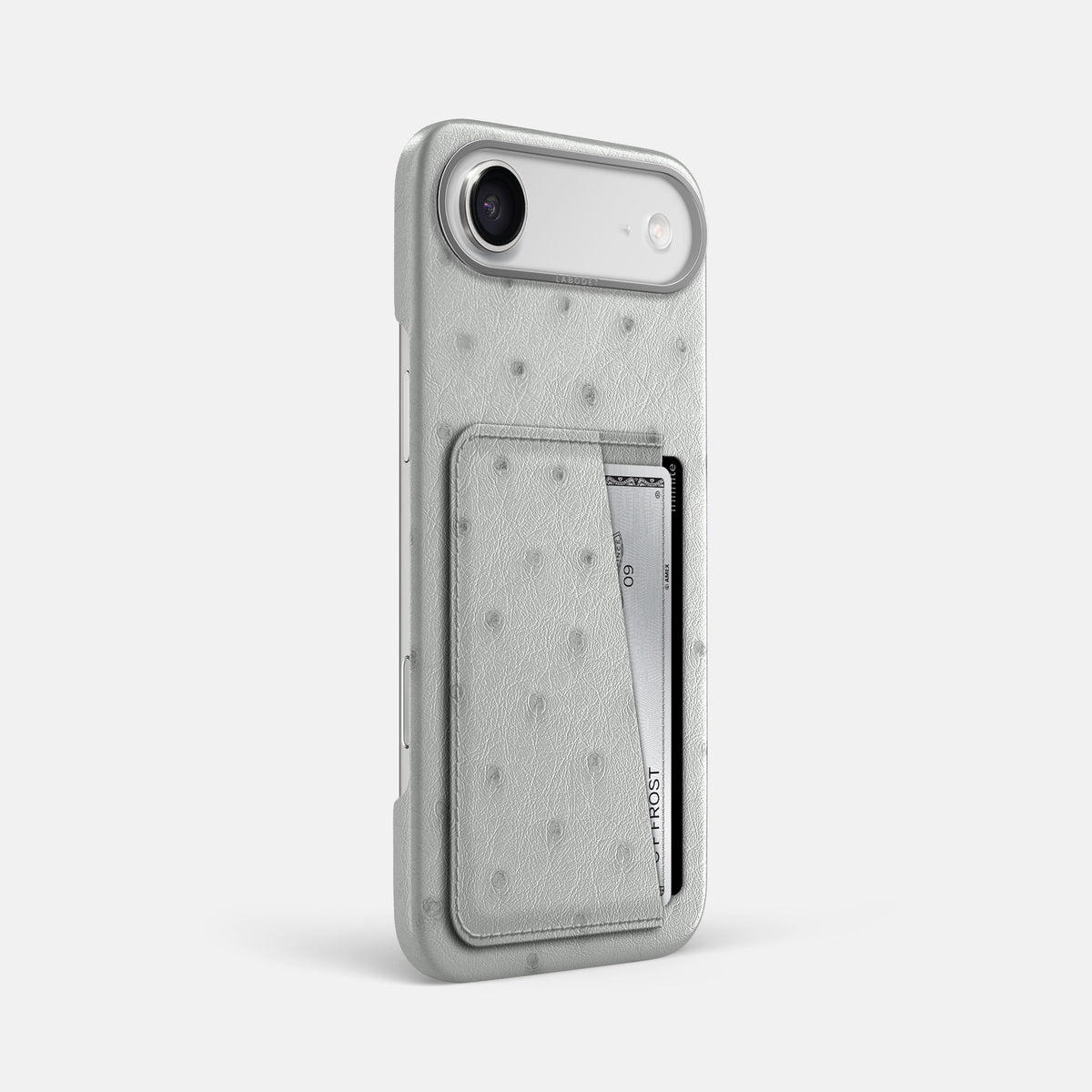 Double Card Case For iPhone 17 Air In Ostrich -2 | White-Steel